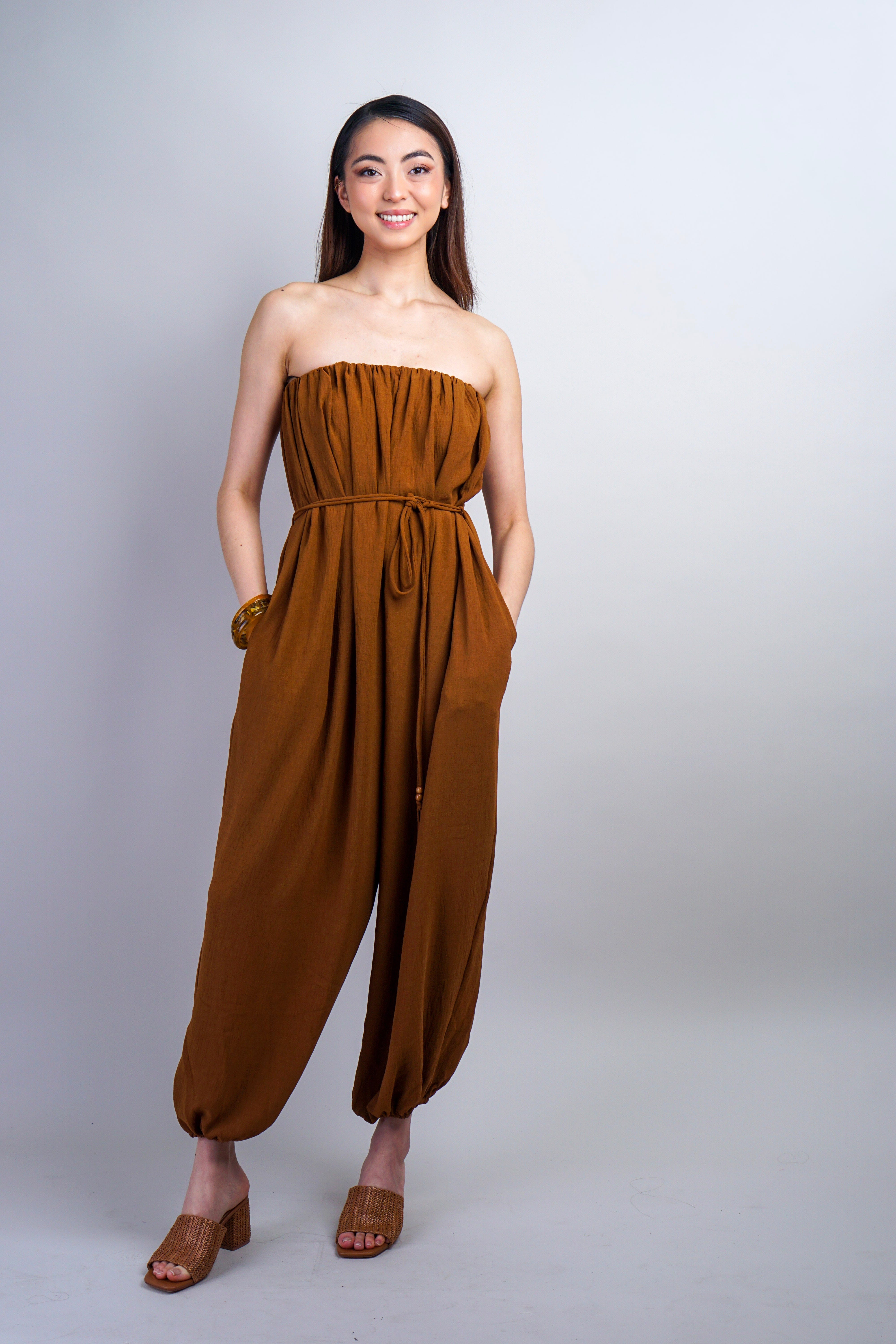 Private Label JUMPSUITS Sepia Tube Belted Jumpsuit