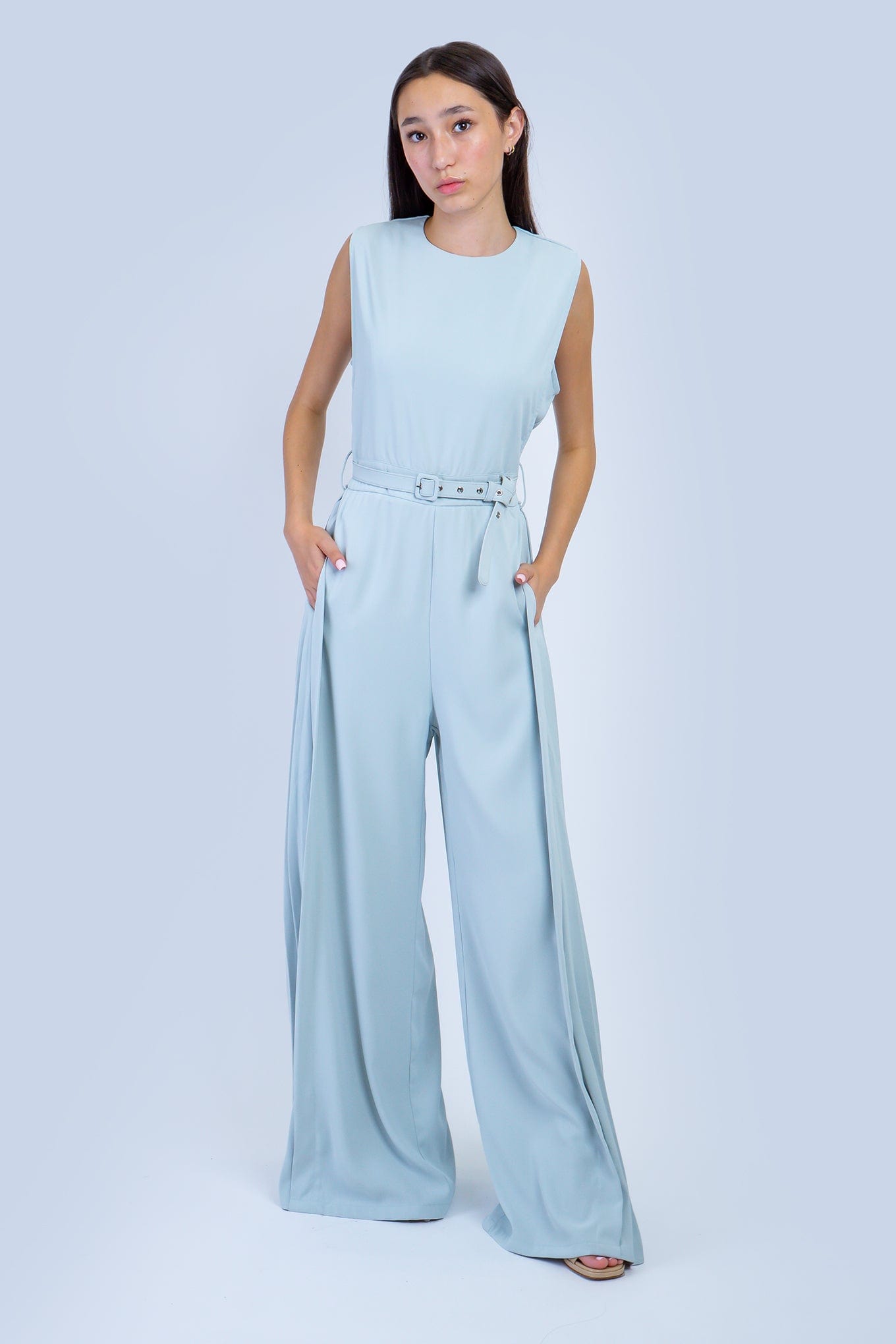 DCD JUMPSUITS Sky Blue Side Pleated Jumpsuit