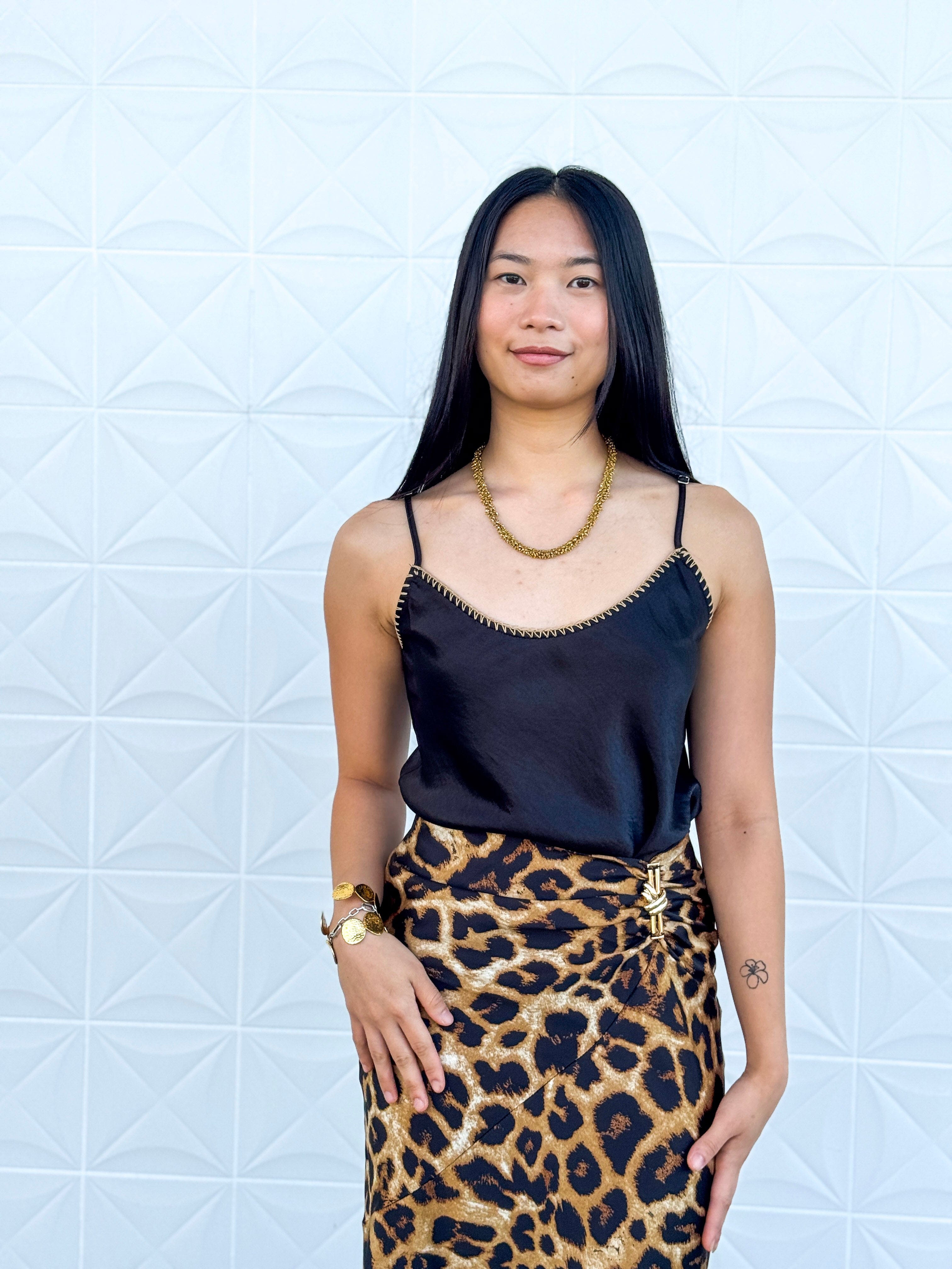 Private Label LINGERIE Black Whipstitch Satin Camisole