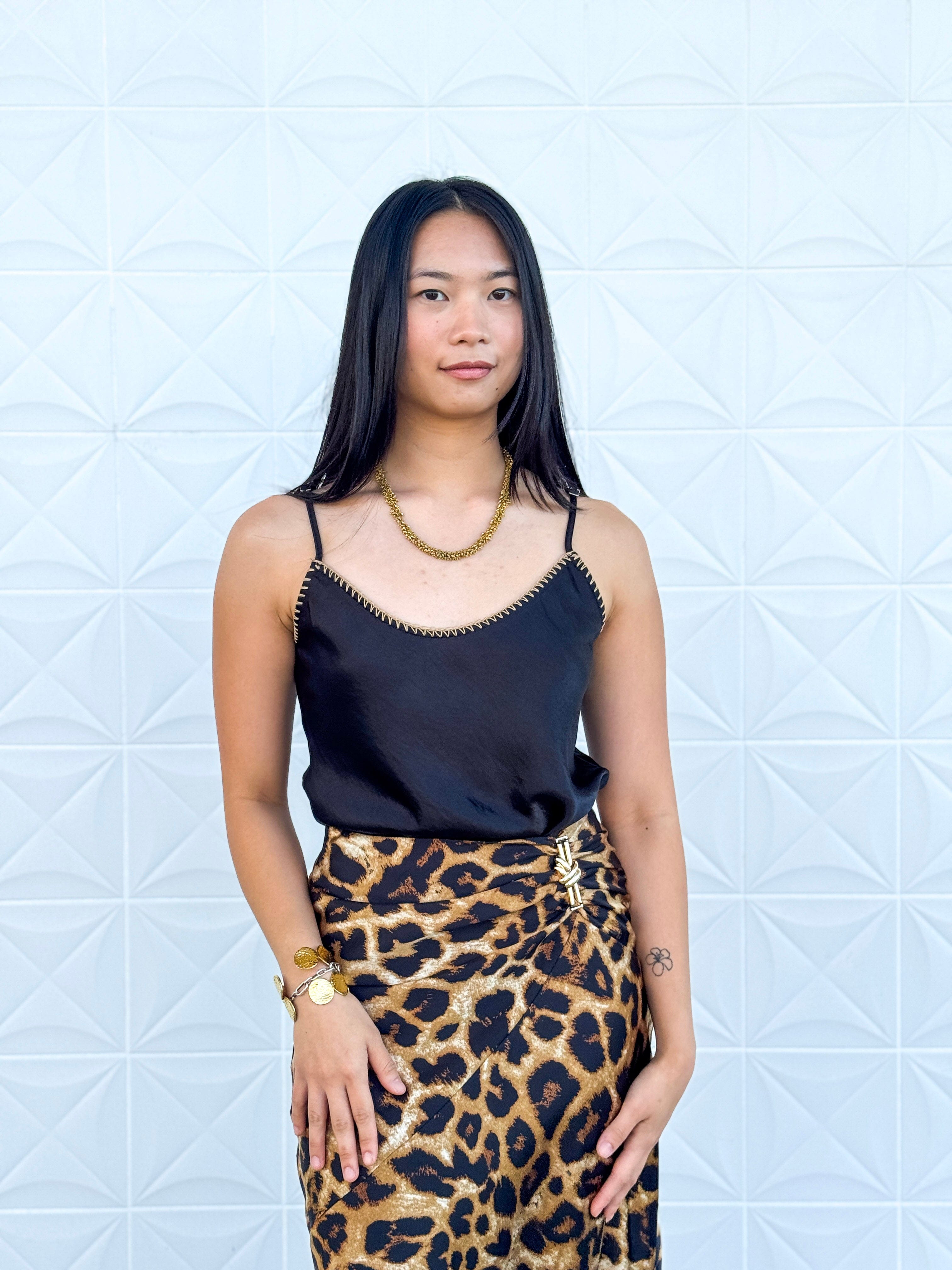 Private Label LINGERIE Black Whipstitch Satin Camisole