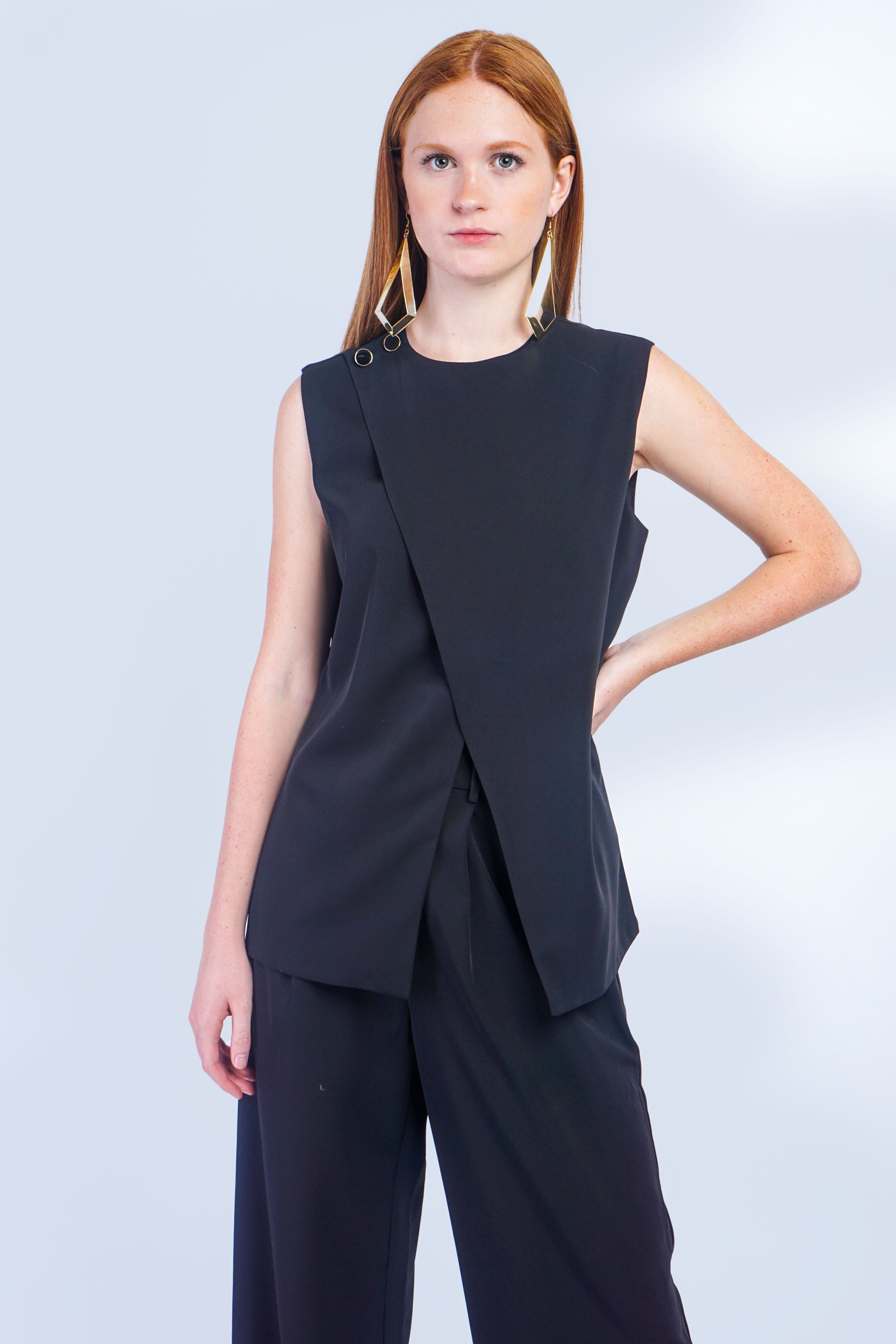Private Label PANTS Black Asymmetrical Top and Pants Set
