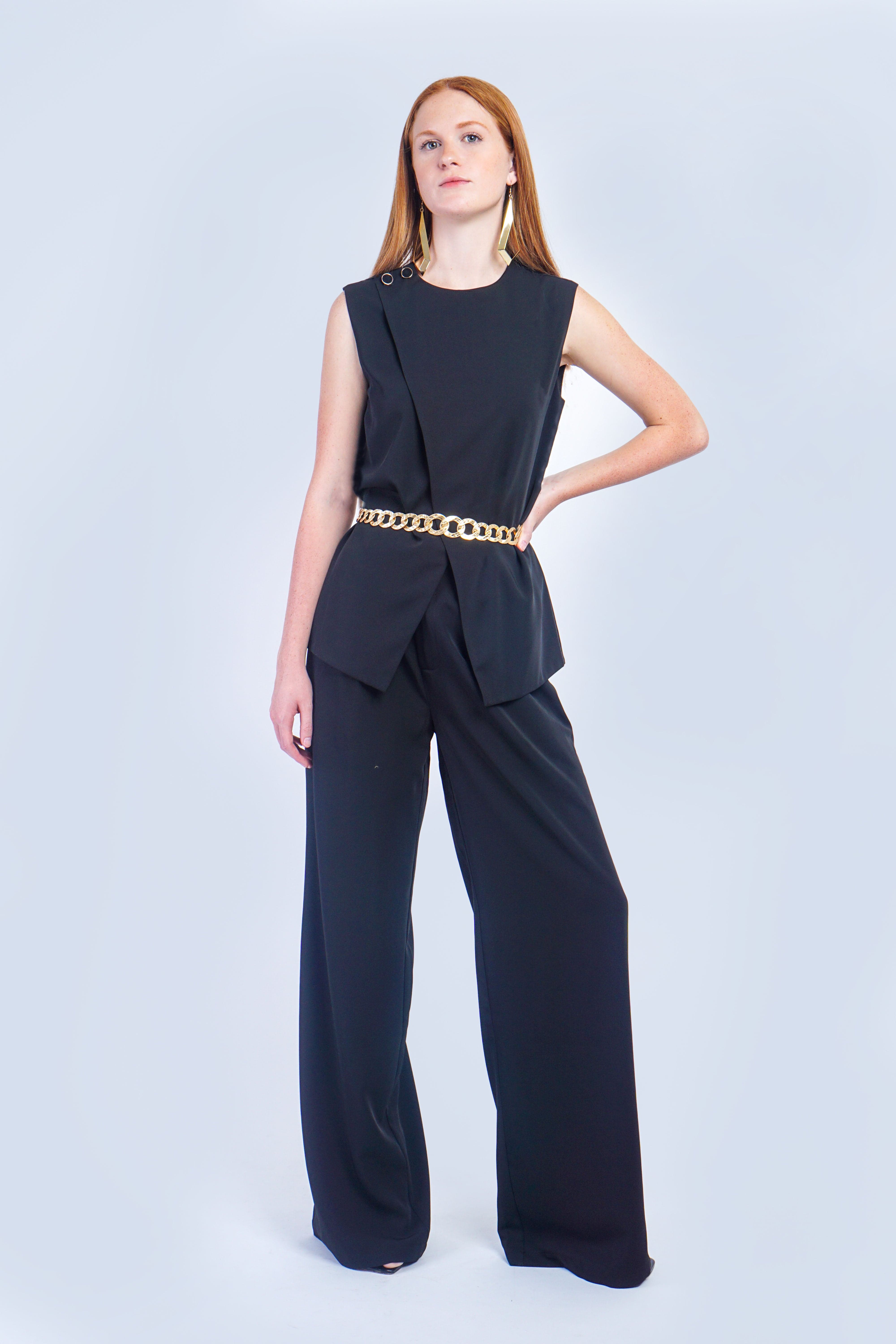 Private Label PANTS Black Asymmetrical Top and Pants Set