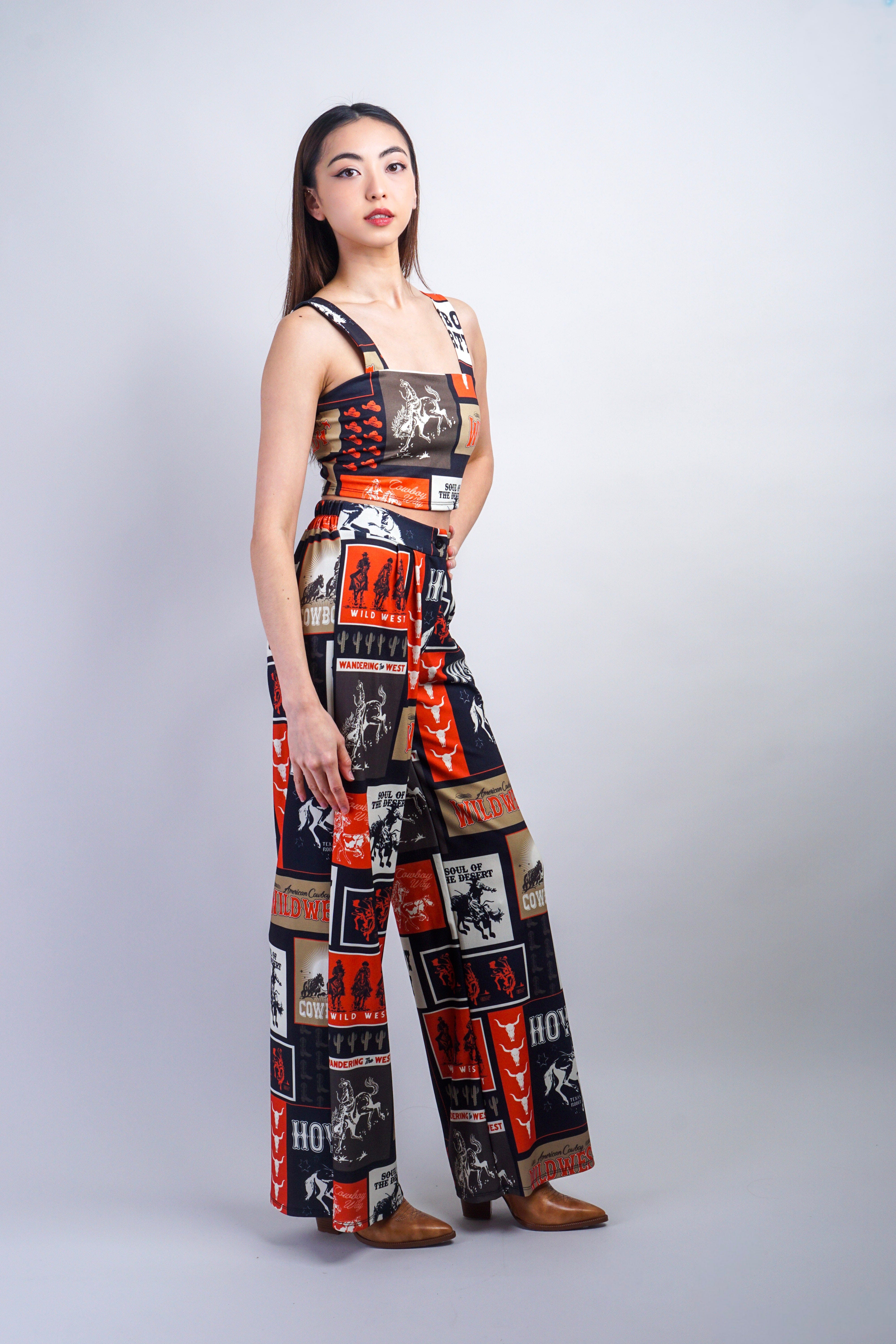 Private Label PANTS Black Cowboy Print Pant