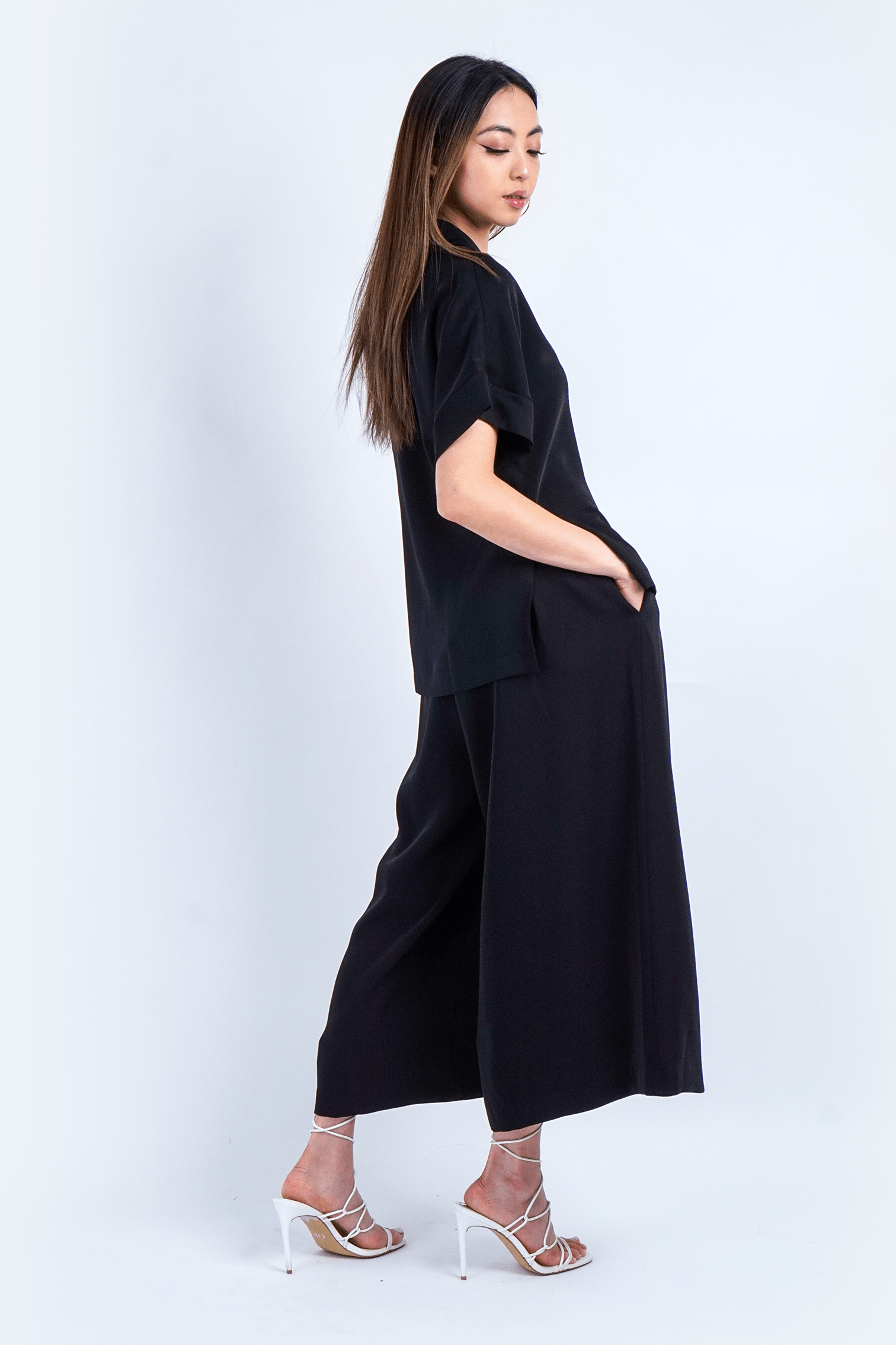 Chloe Dao PANTS Black Pleated High Waist Wide Leg Kira Pants
