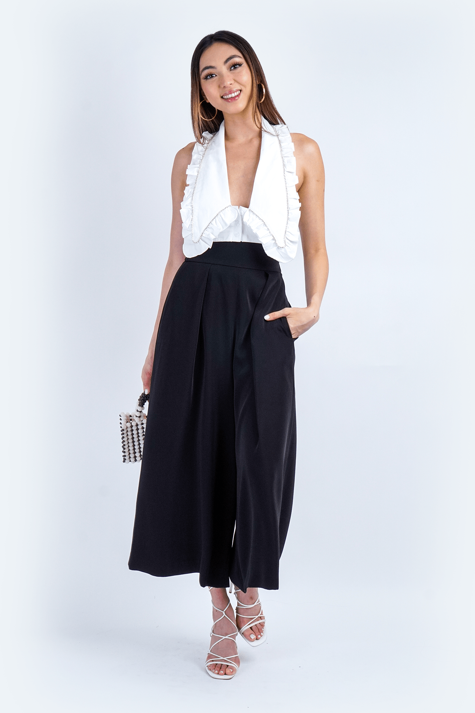 Chloe Dao PANTS Black Pleated High Waist Wide Leg Kira Pants