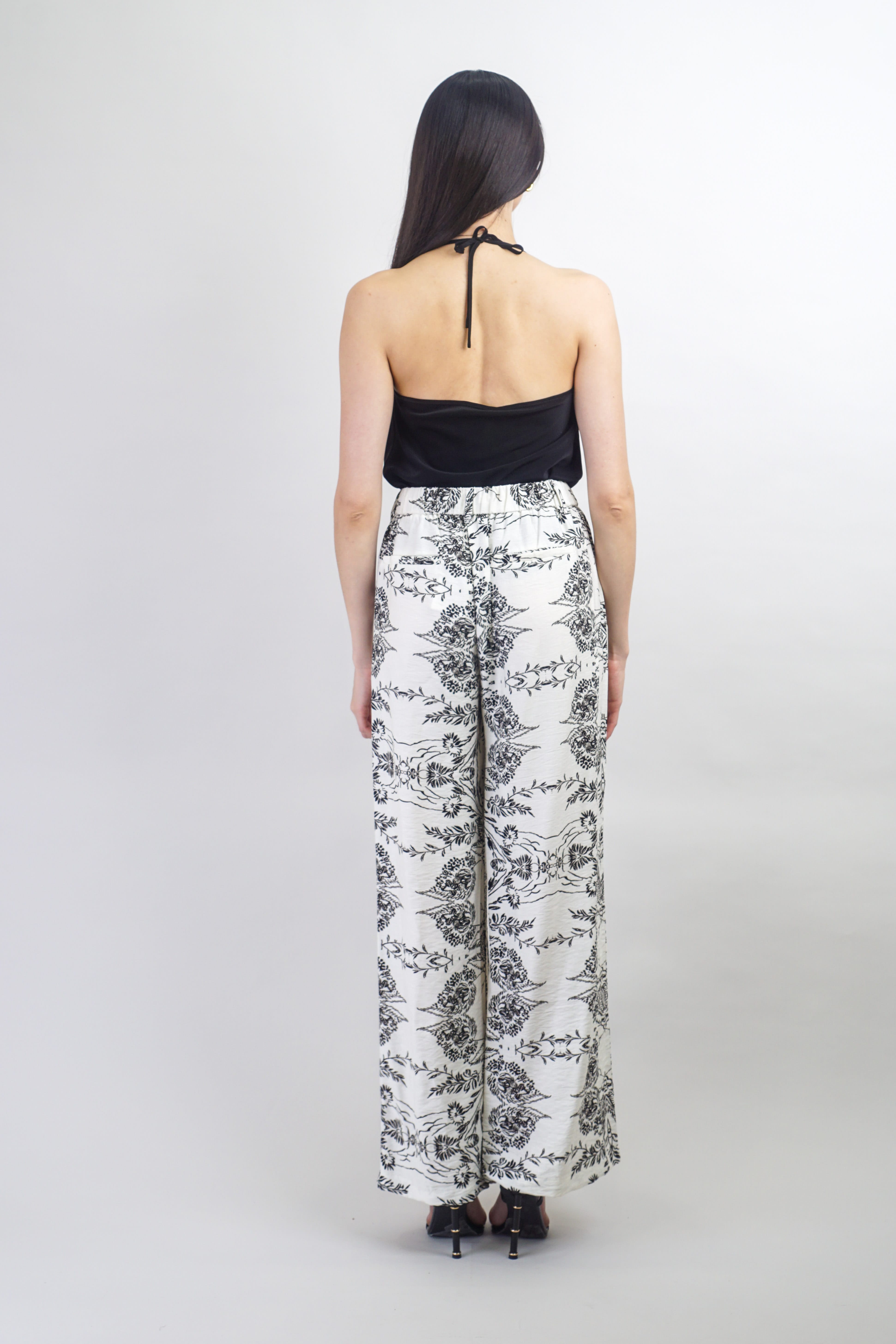 Private Label PANTS Black/White Drawstring Linen Pant