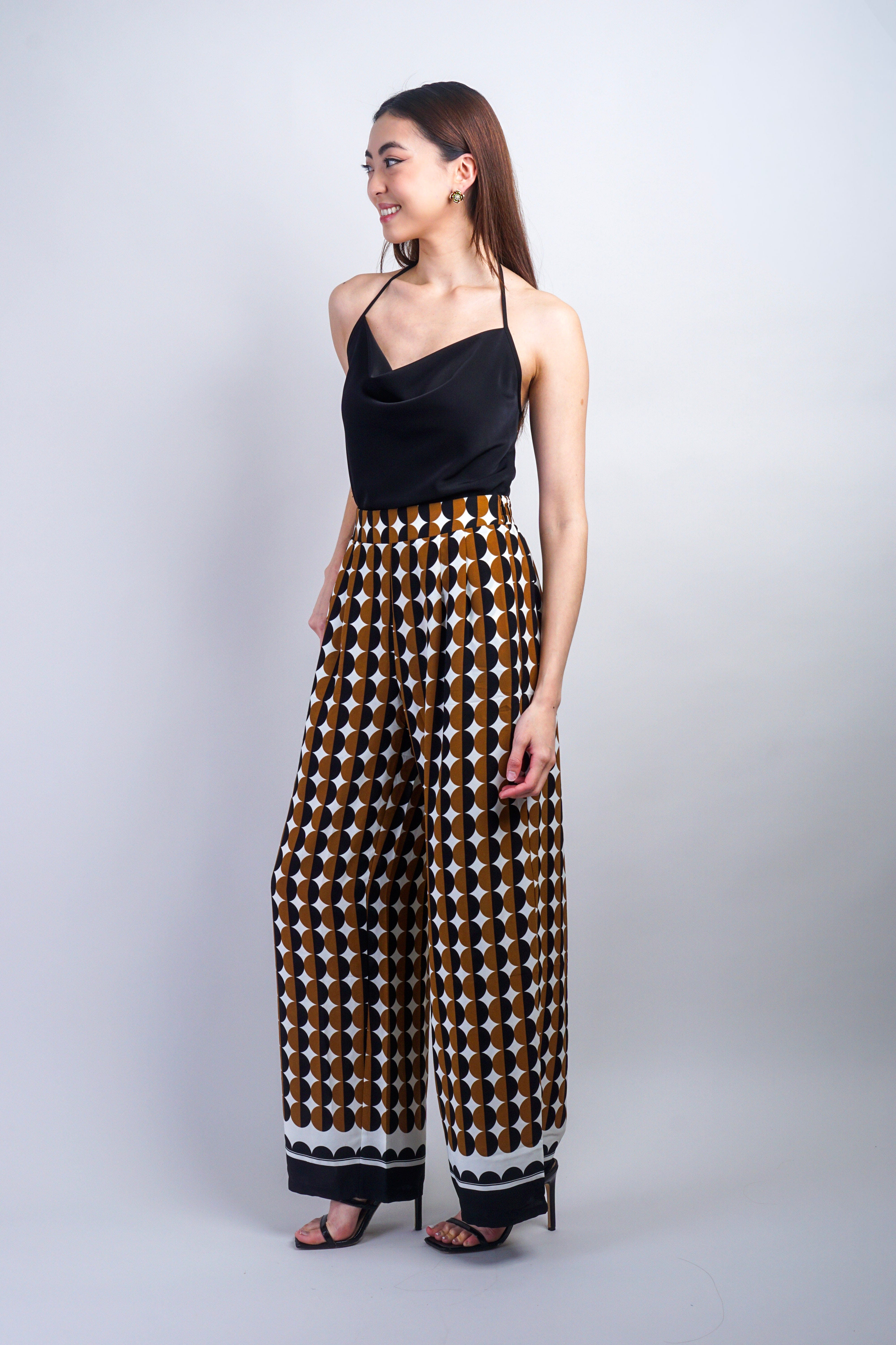 Private Label PANTS Brown/Black Scallops Print Pants