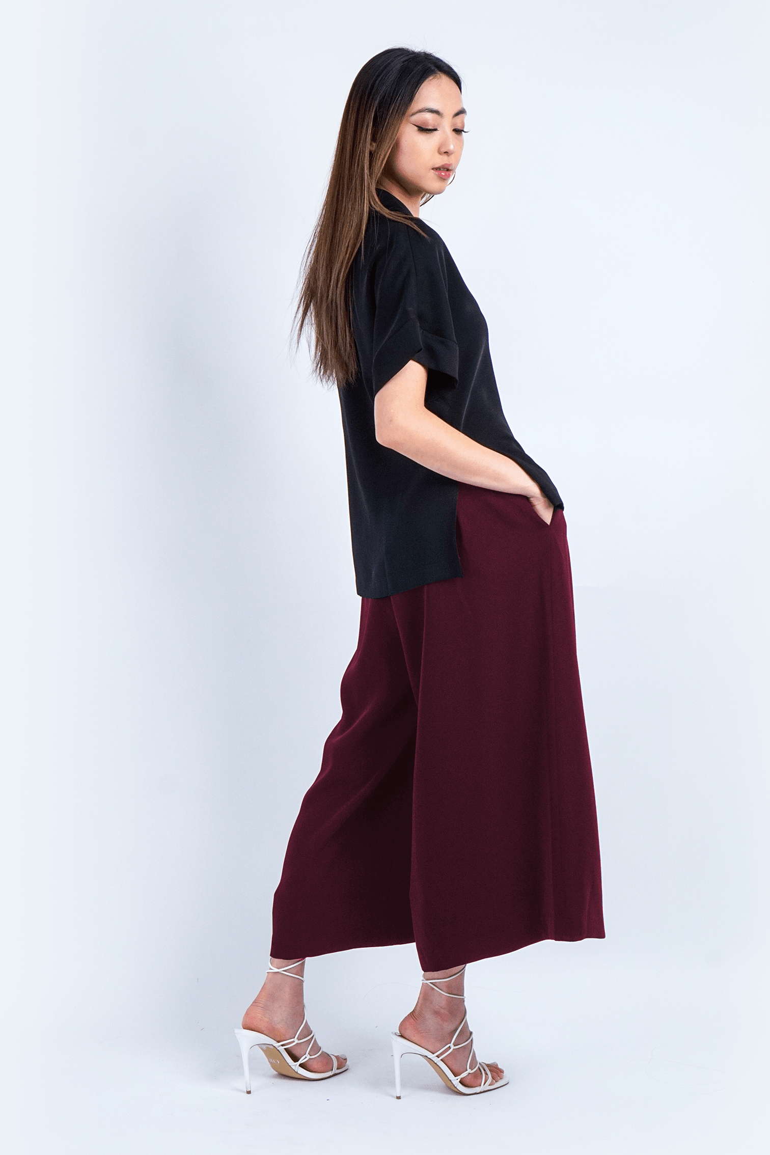 Chloe Dao PANTS Burgundy High Waist Wide Leg Kira Pants