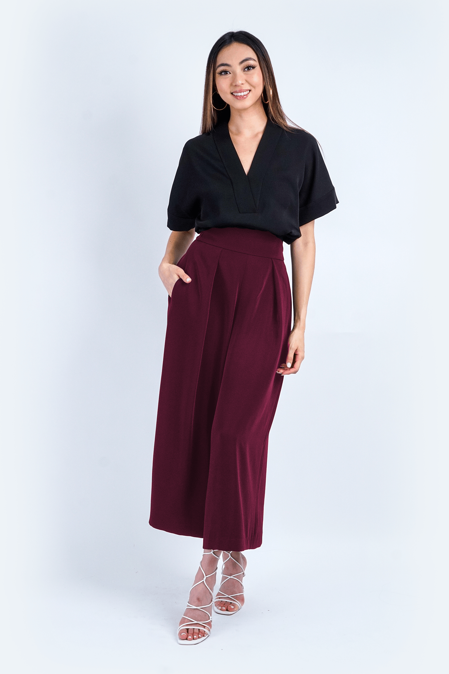 Chloe Dao PANTS Burgundy High Waist Wide Leg Kira Pants