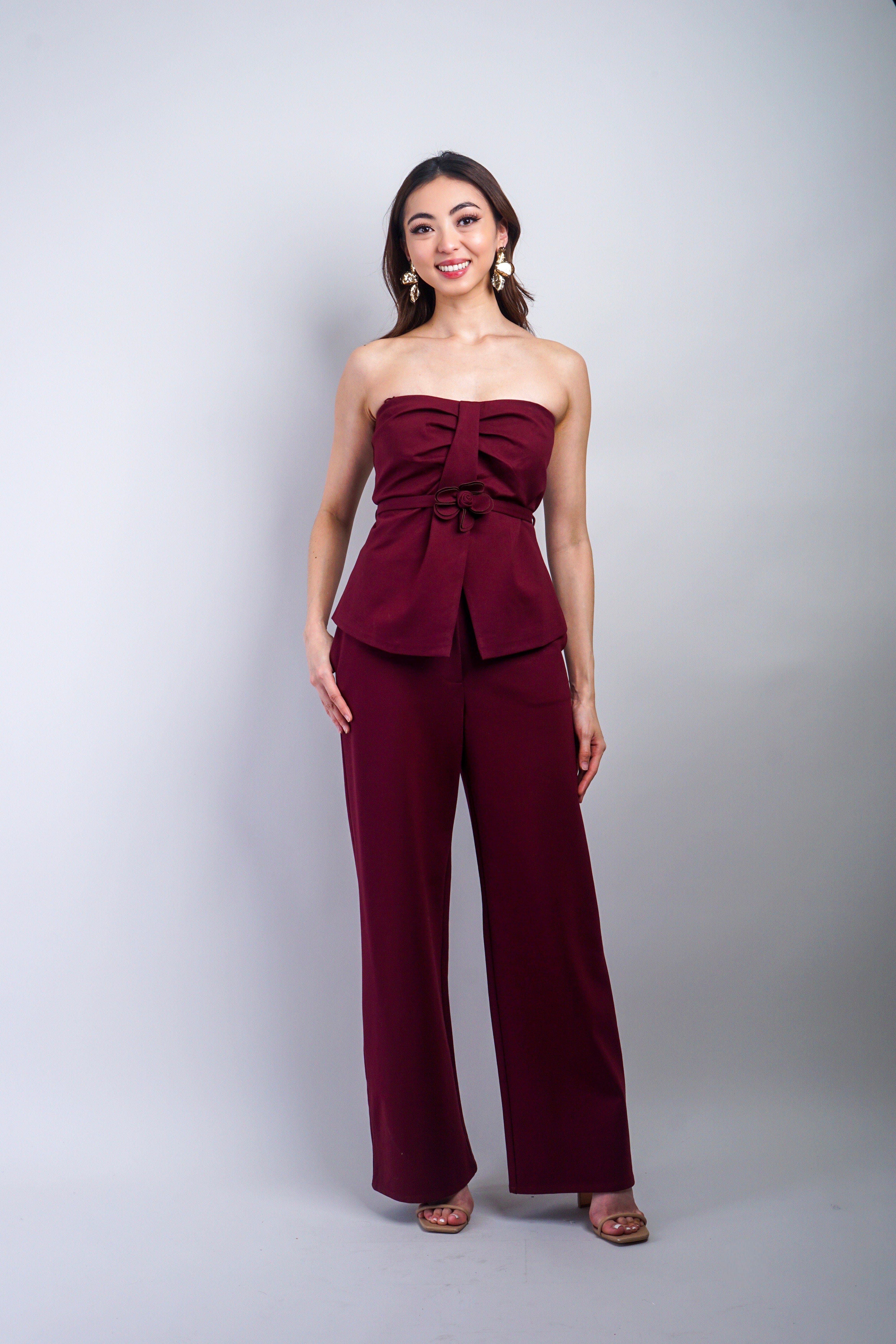 Private Label PANTS Burgundy Knit Straight Pant