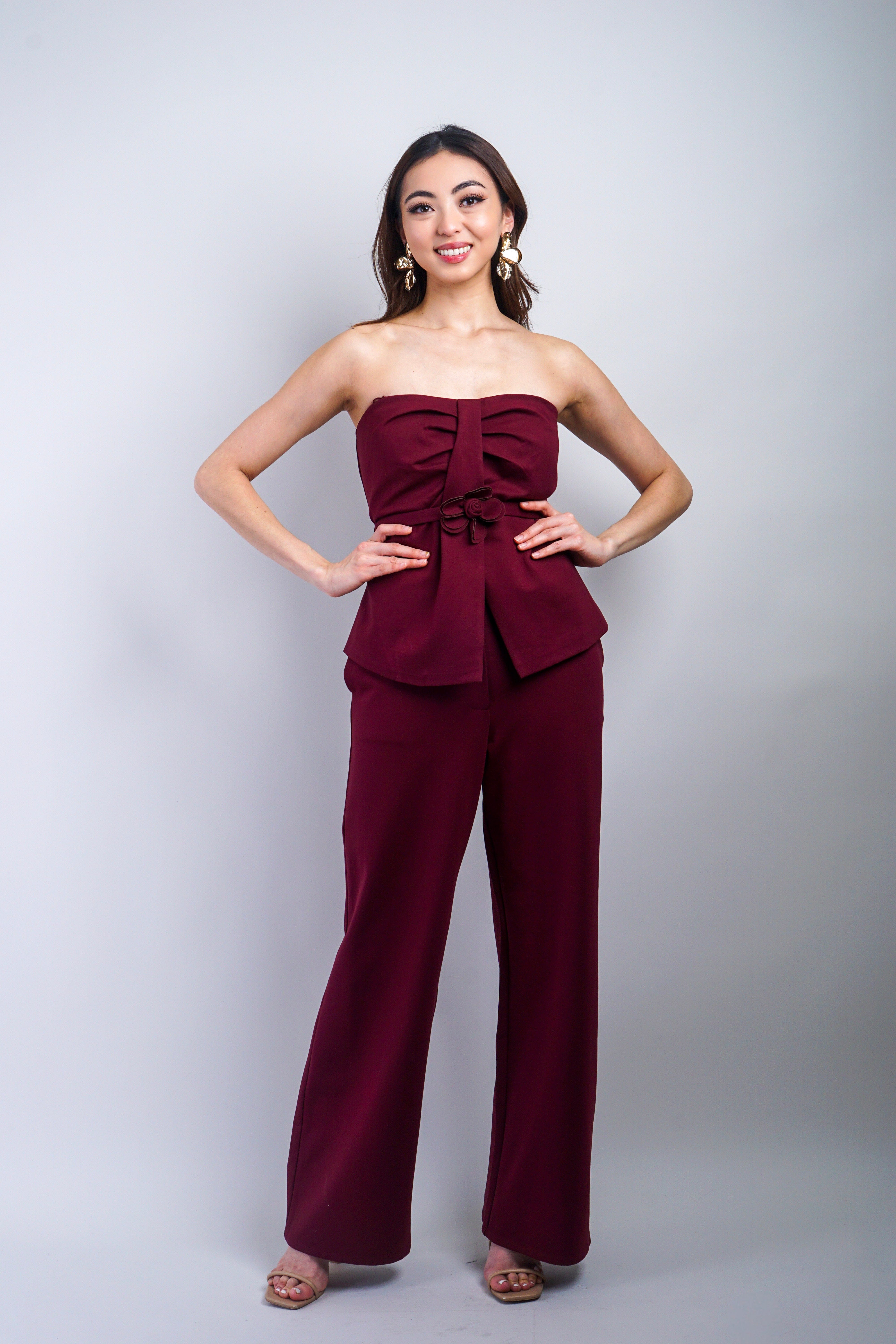 Private Label PANTS Burgundy Knit Straight Pant