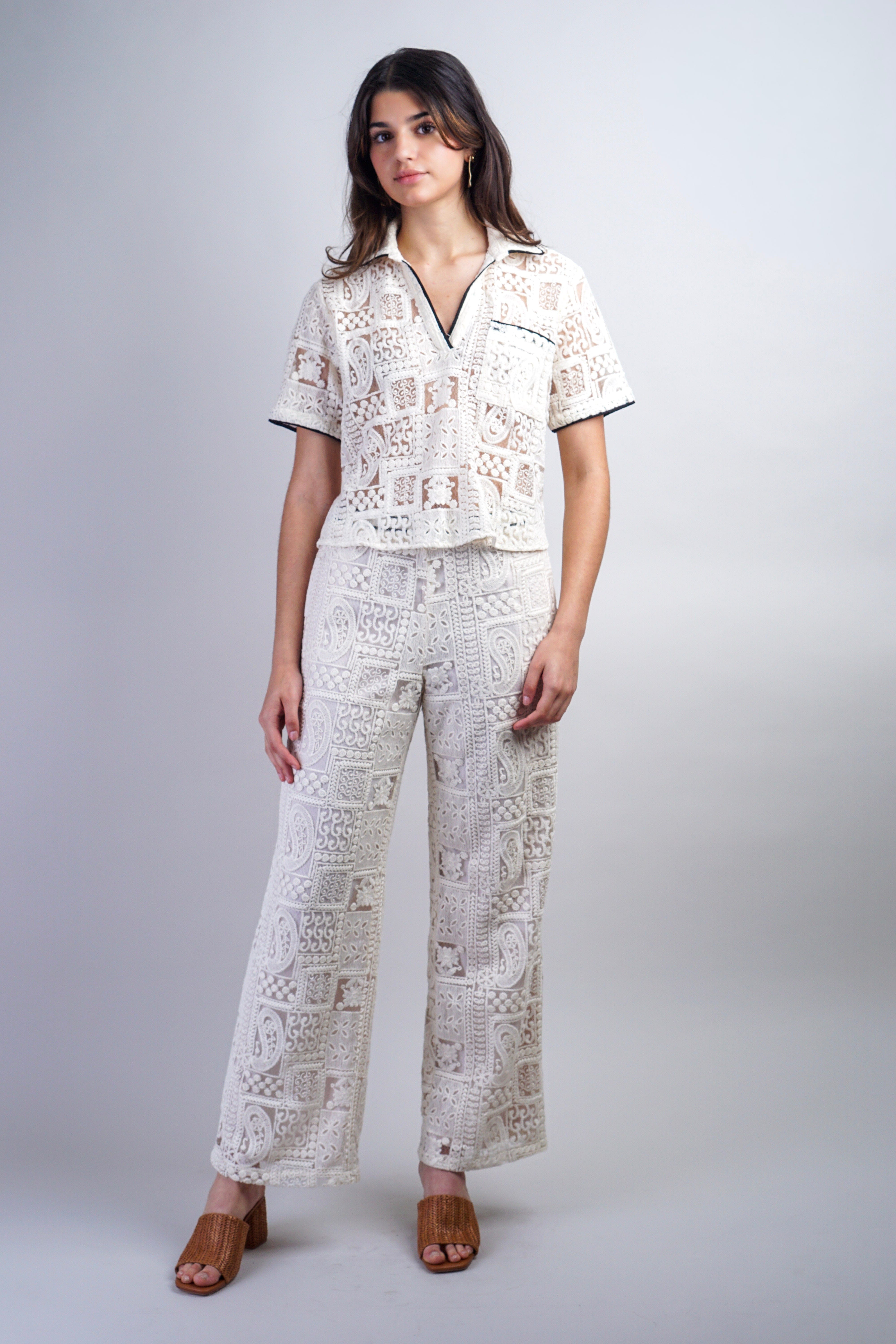 Private Label PANTS Cream Crochet Pants