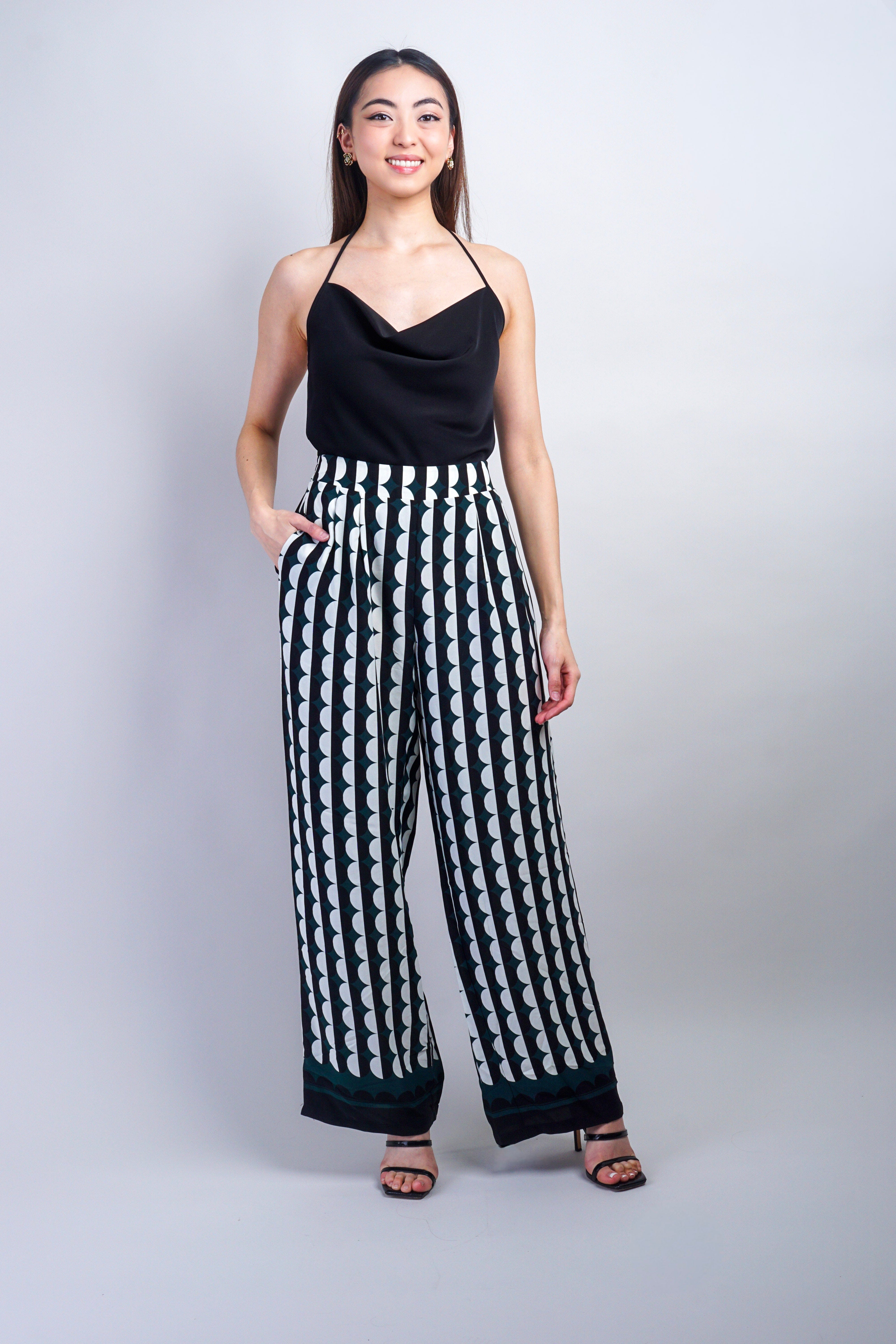 Private Label PANTS Green/Black Scallop Print Pants