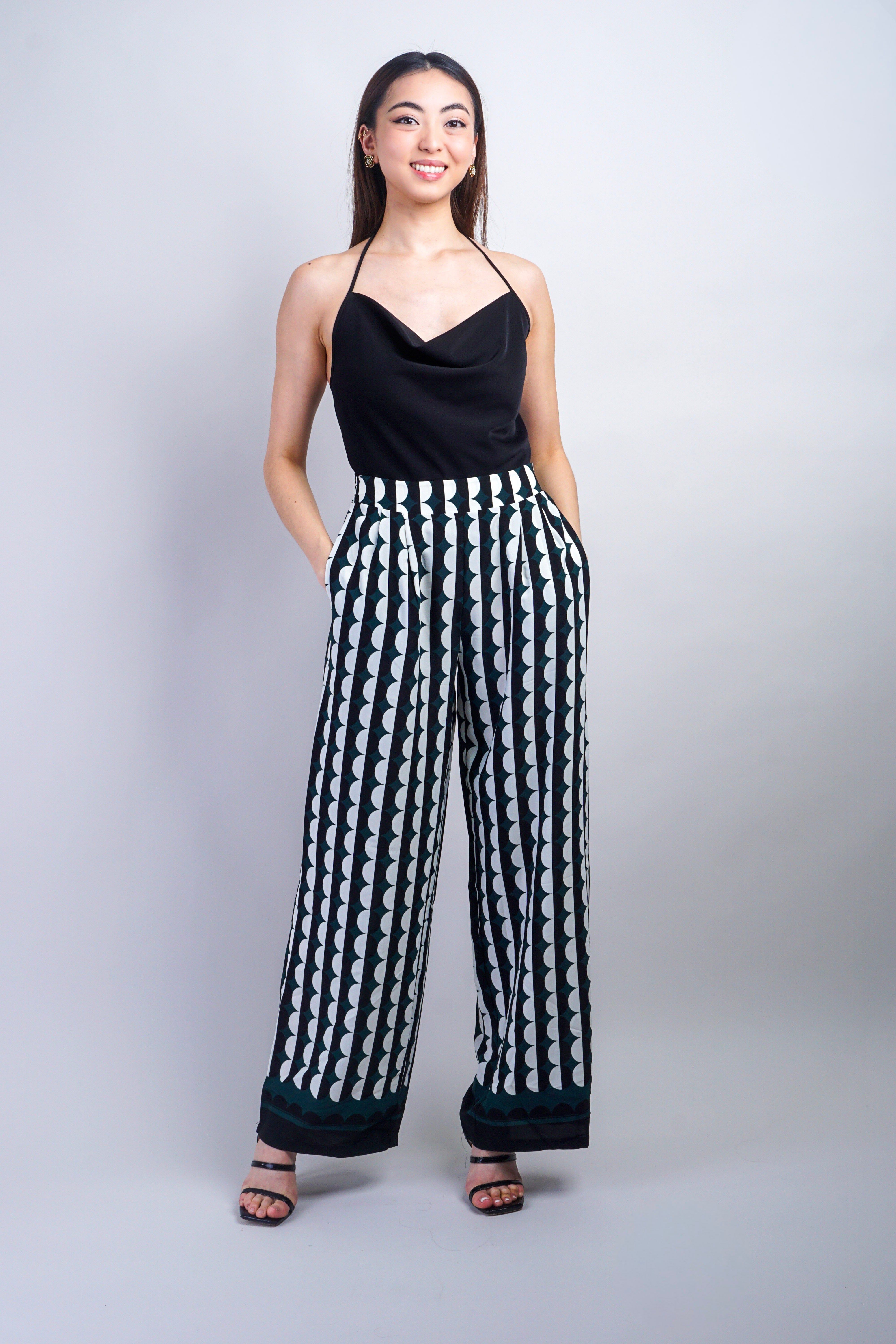 Private Label PANTS Green/Black Scallop Print Pants
