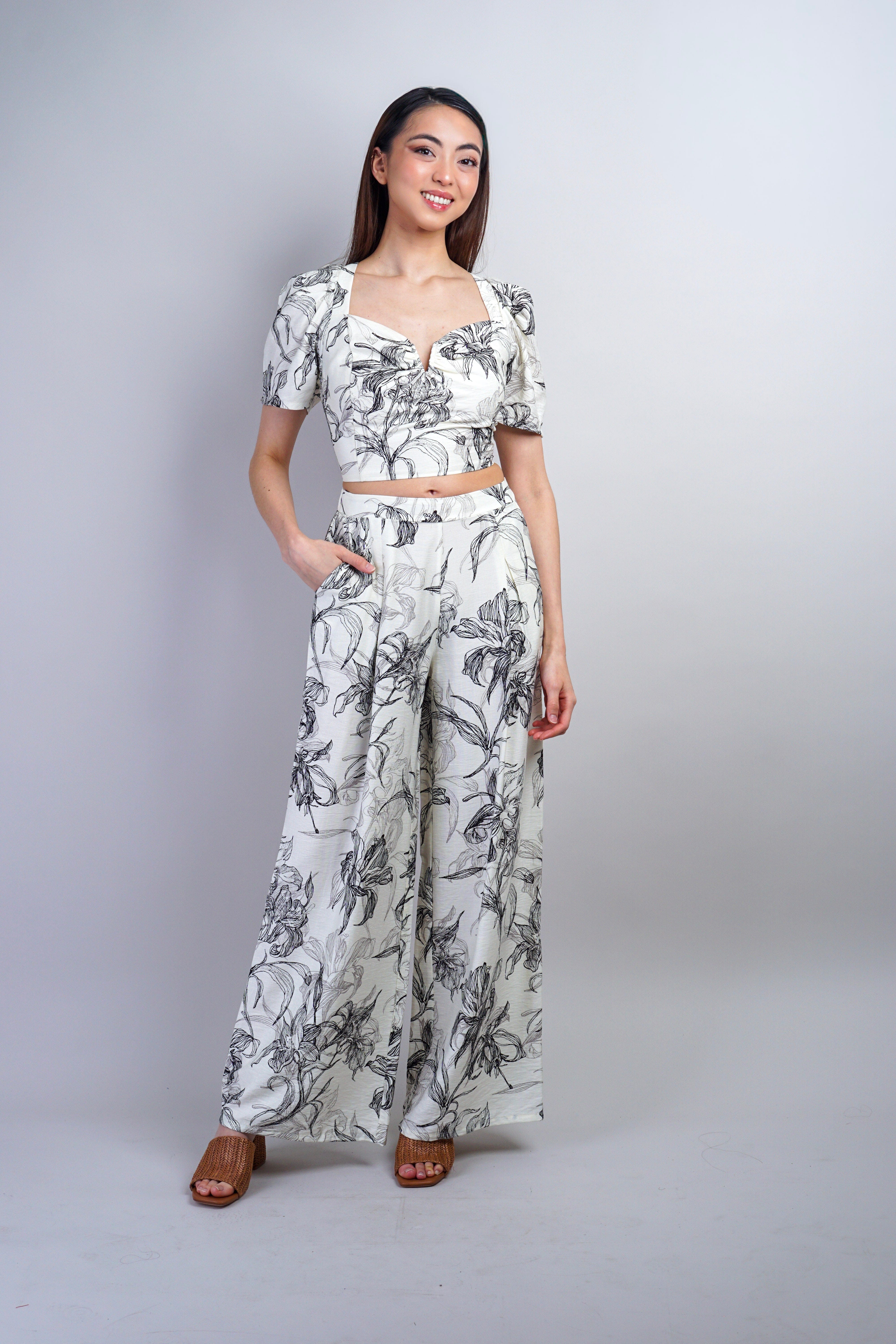 Private Label PANTS Ivory Black Printed Pant
