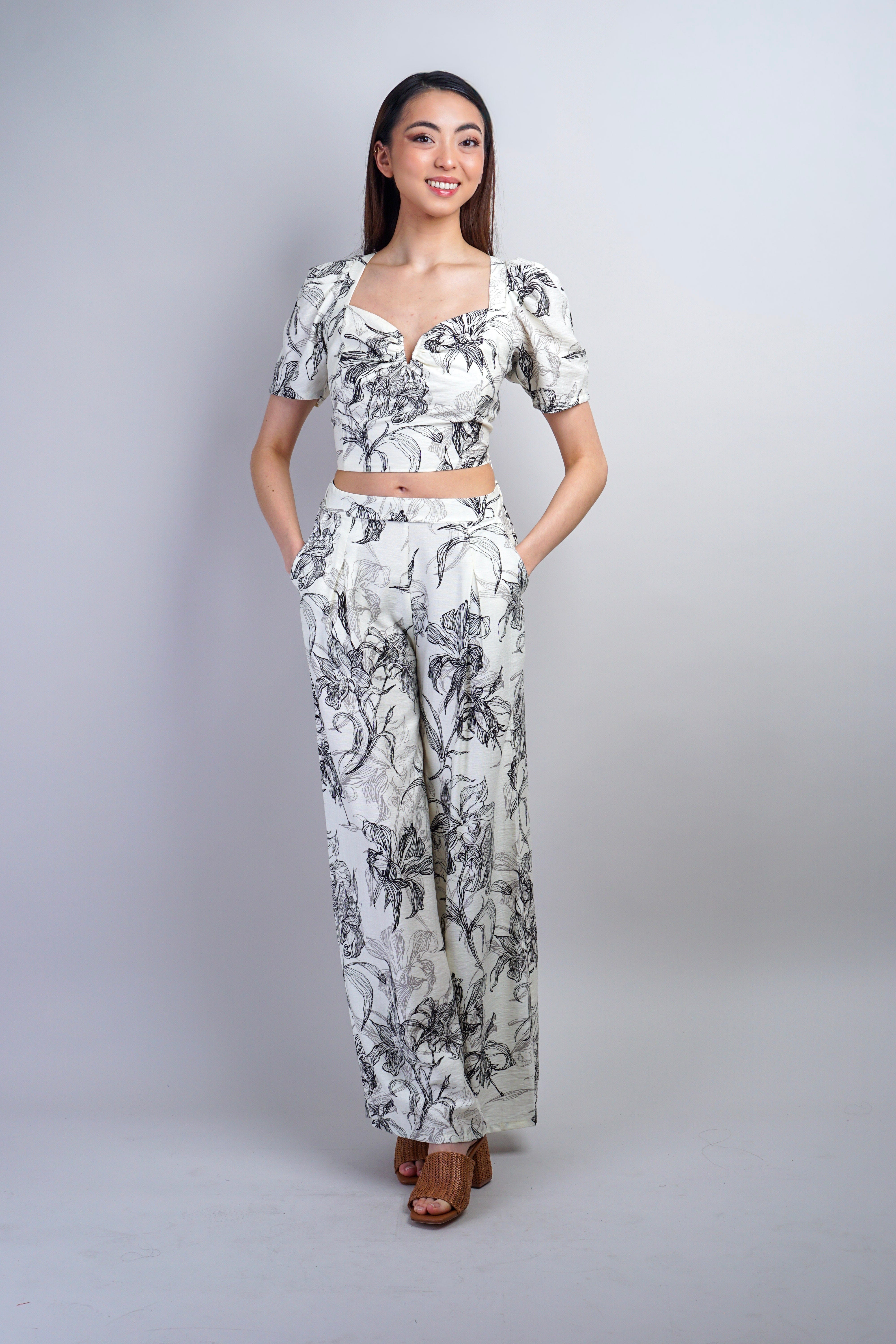 Private Label PANTS Ivory Black Printed Pant