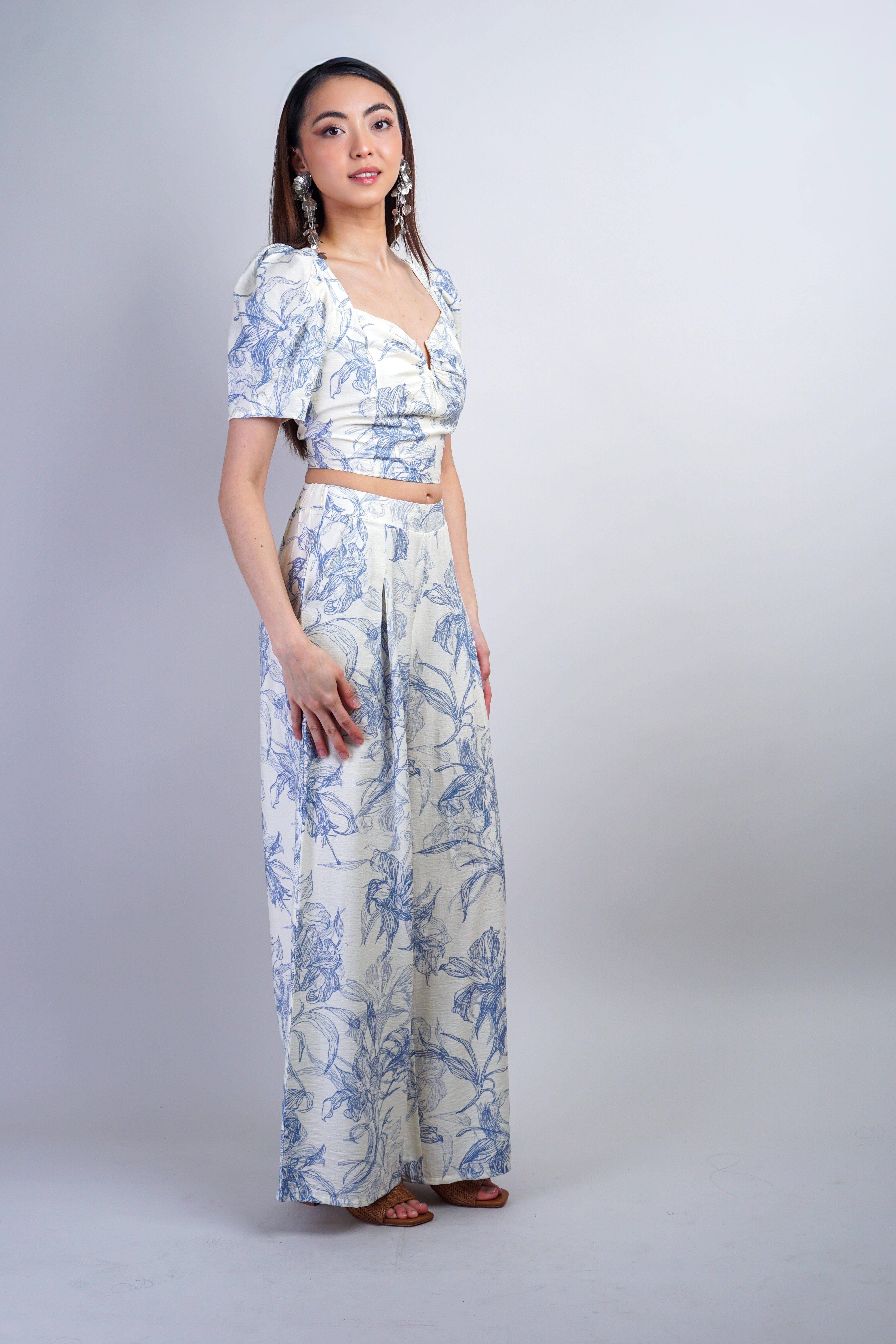 Private Label PANTS Ivory Blue Printed Pants