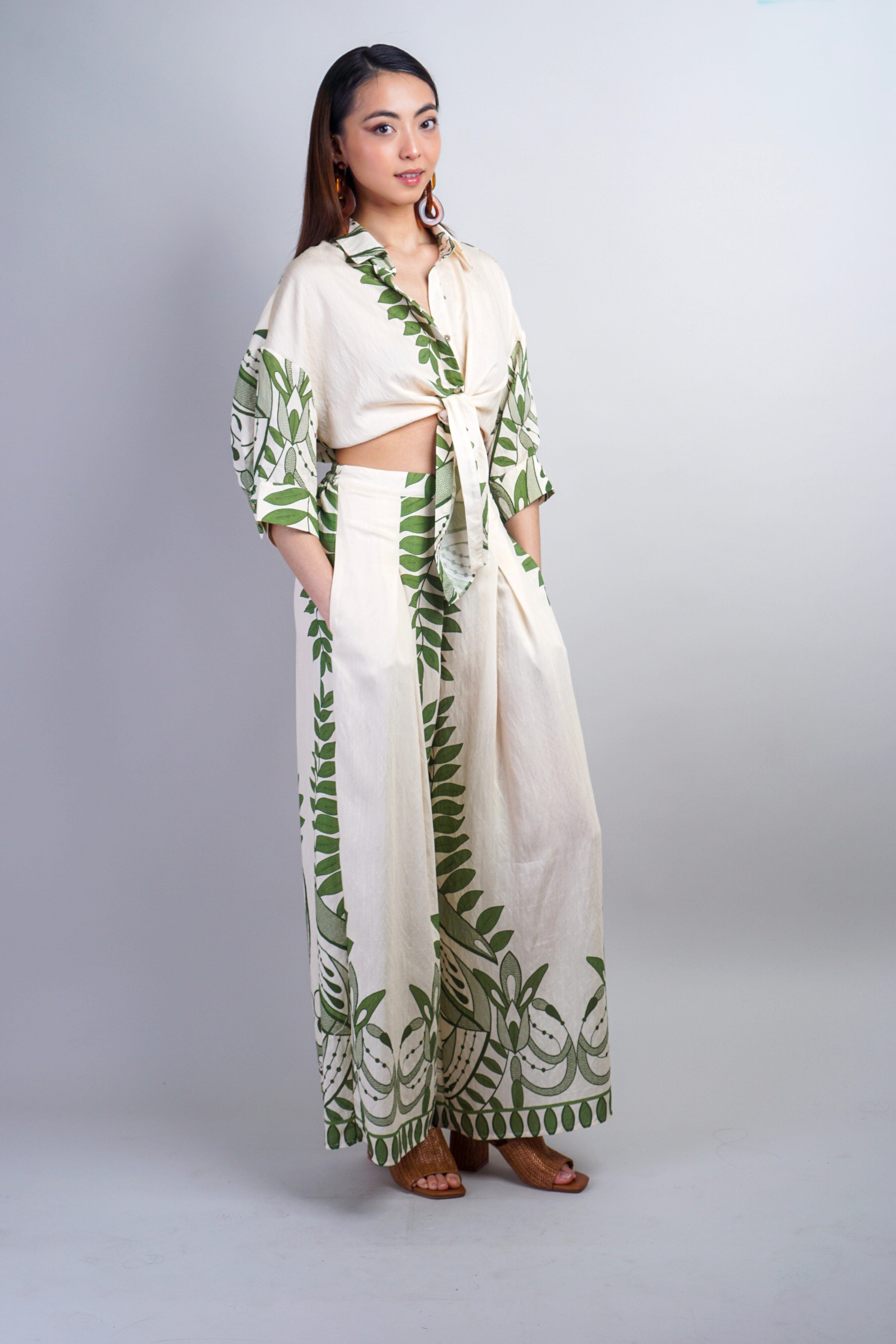 Private Label PANTS Ivory Green Ivy Pant