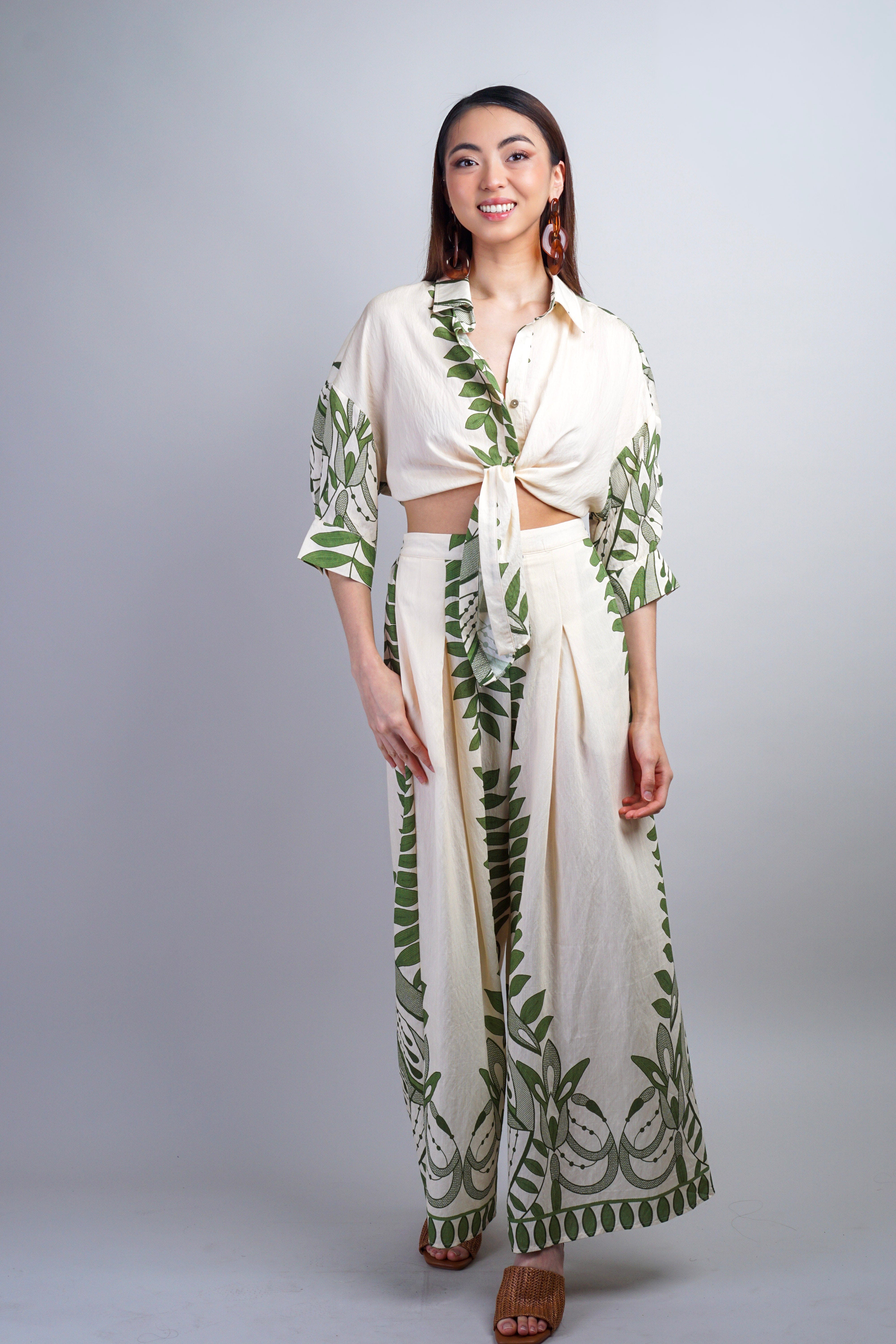 Private Label PANTS Ivory Green Ivy Pant