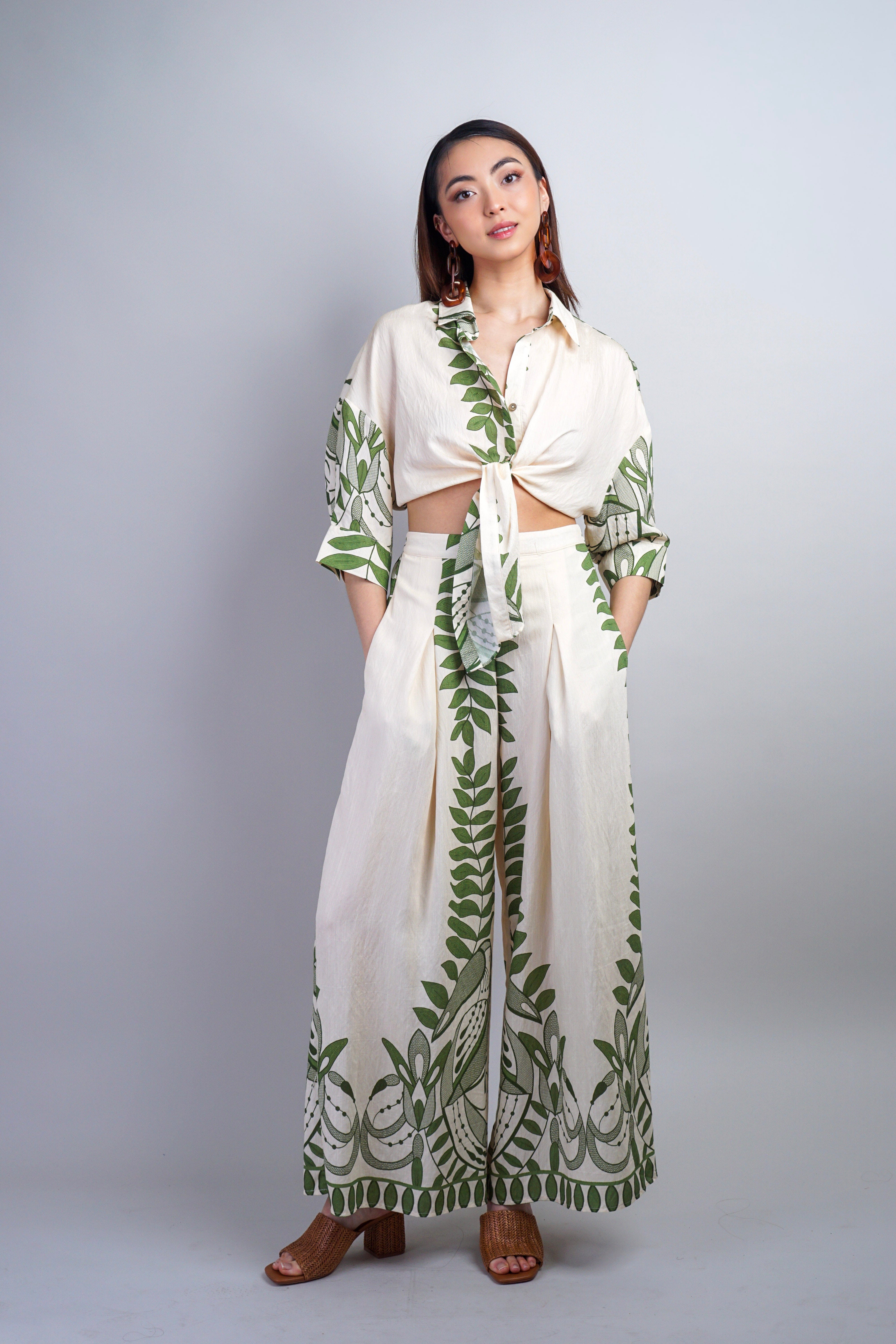 Private Label PANTS Ivory Green Ivy Pant