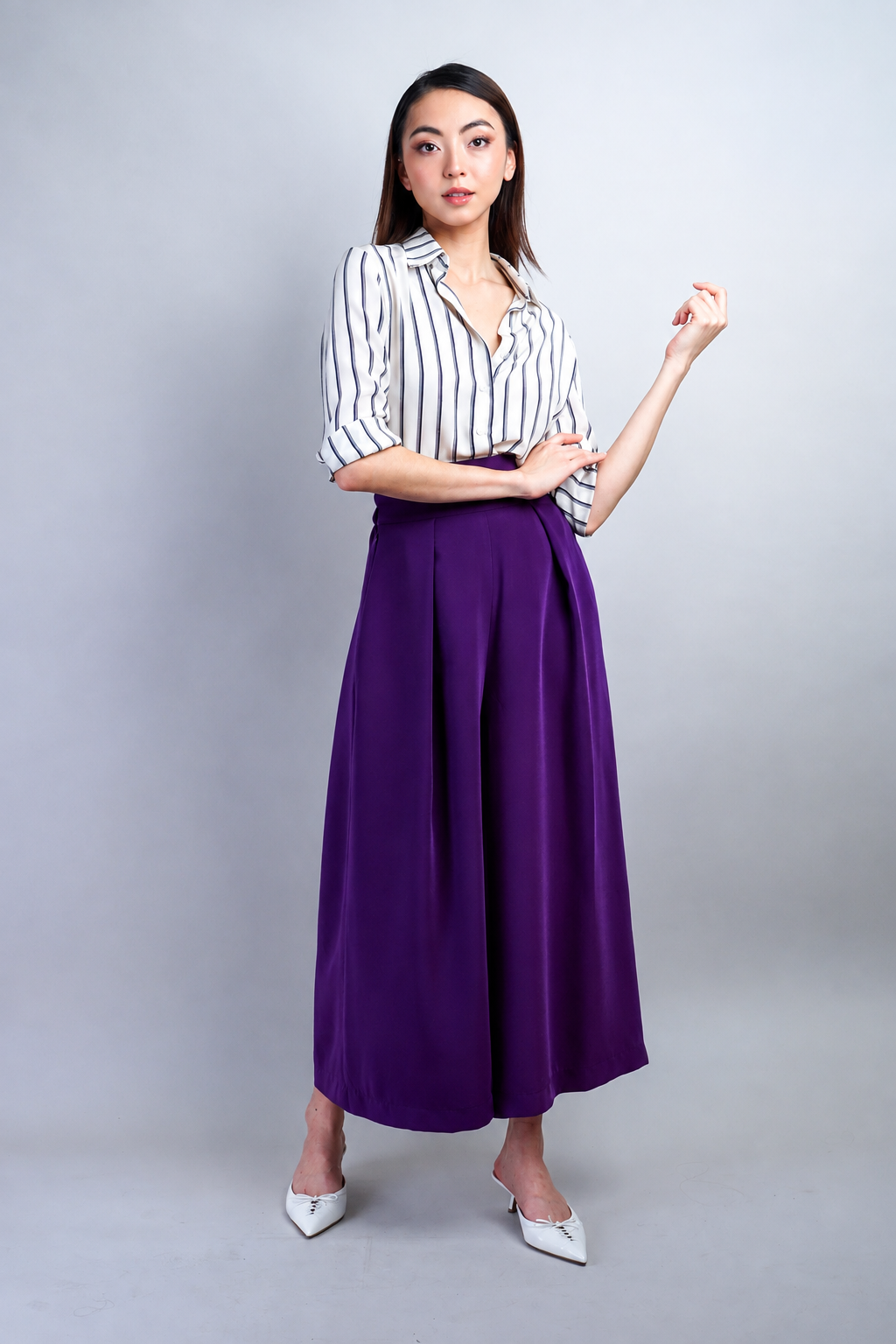 Purple Pleated High Waist Wide Leg Kira Pants