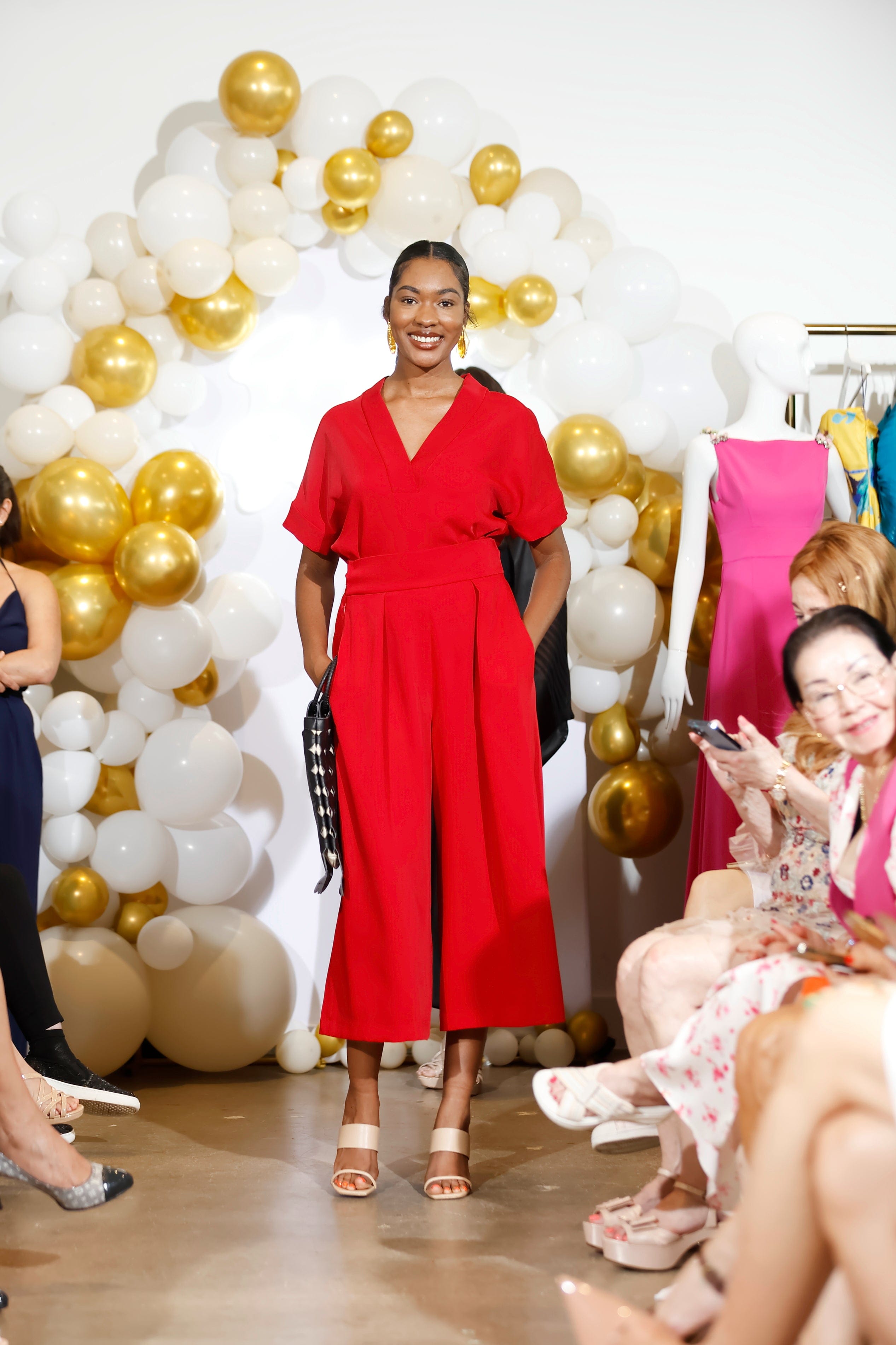 Chloe Dao PANTS Red Pleated High Waist Wide Leg Kira Pants