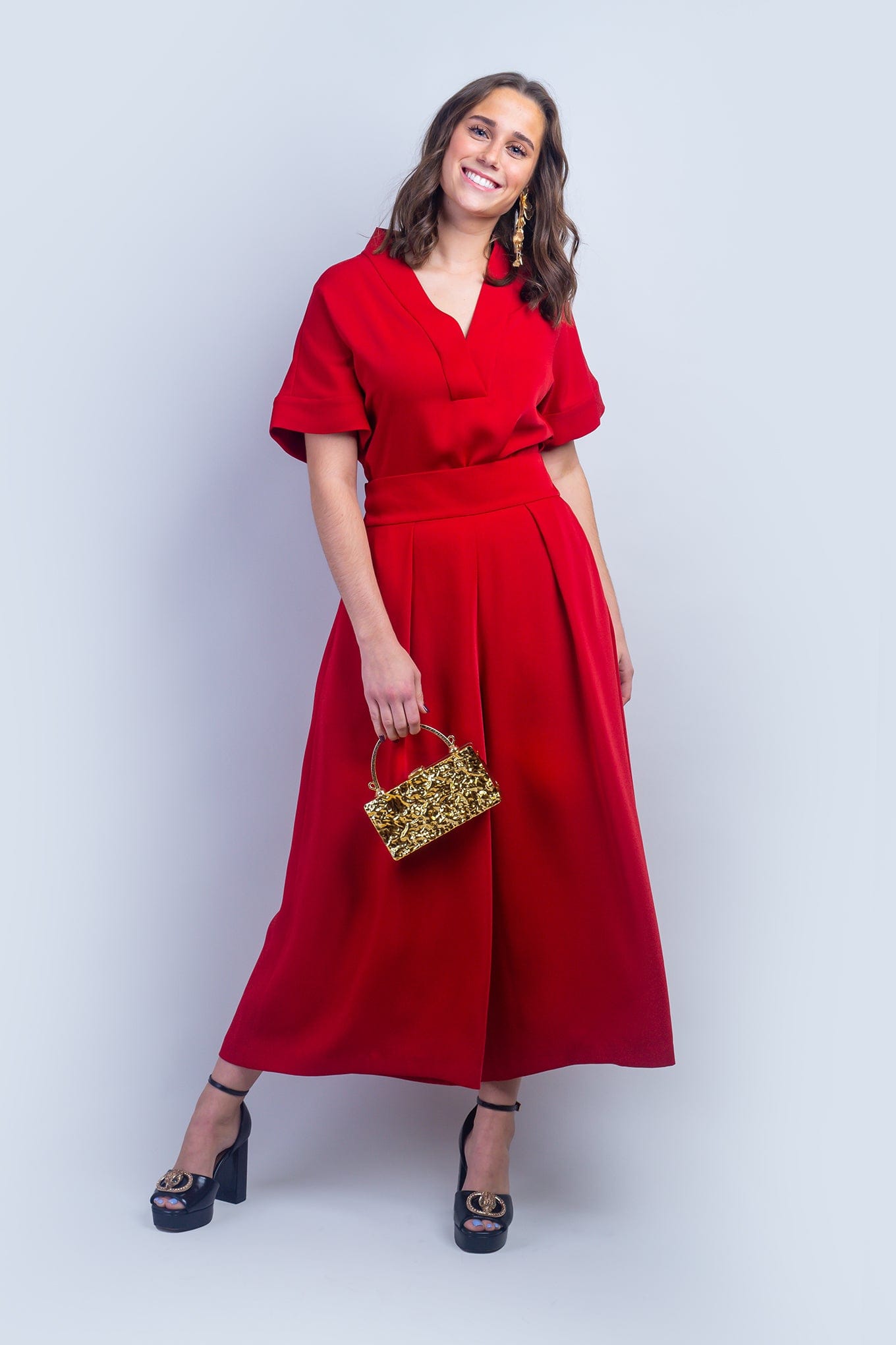 Red Pleated Wide Leg Pants | Shop Now