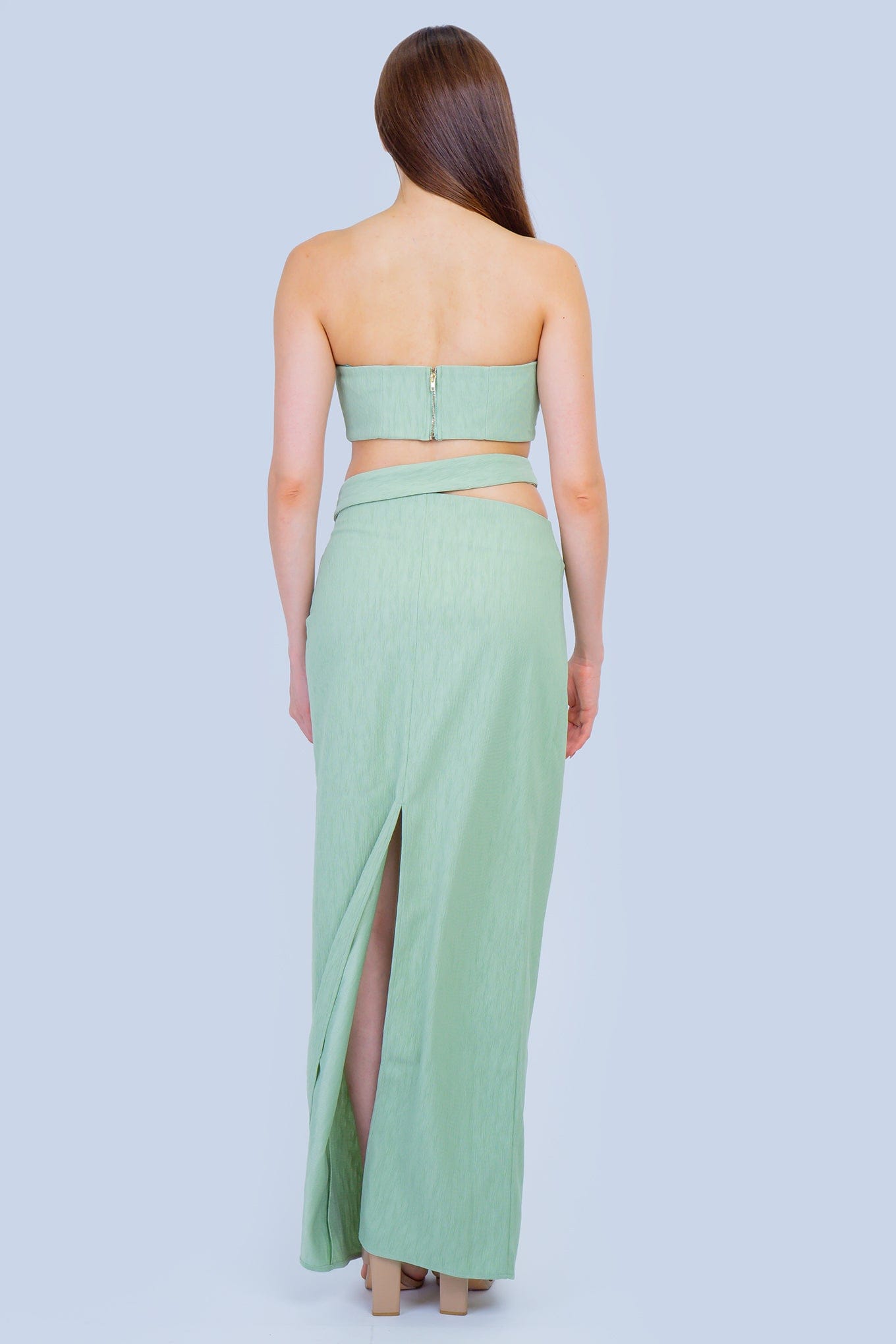 DCD PANTS Sage Beads and Gold Trim Top and Skirt Set