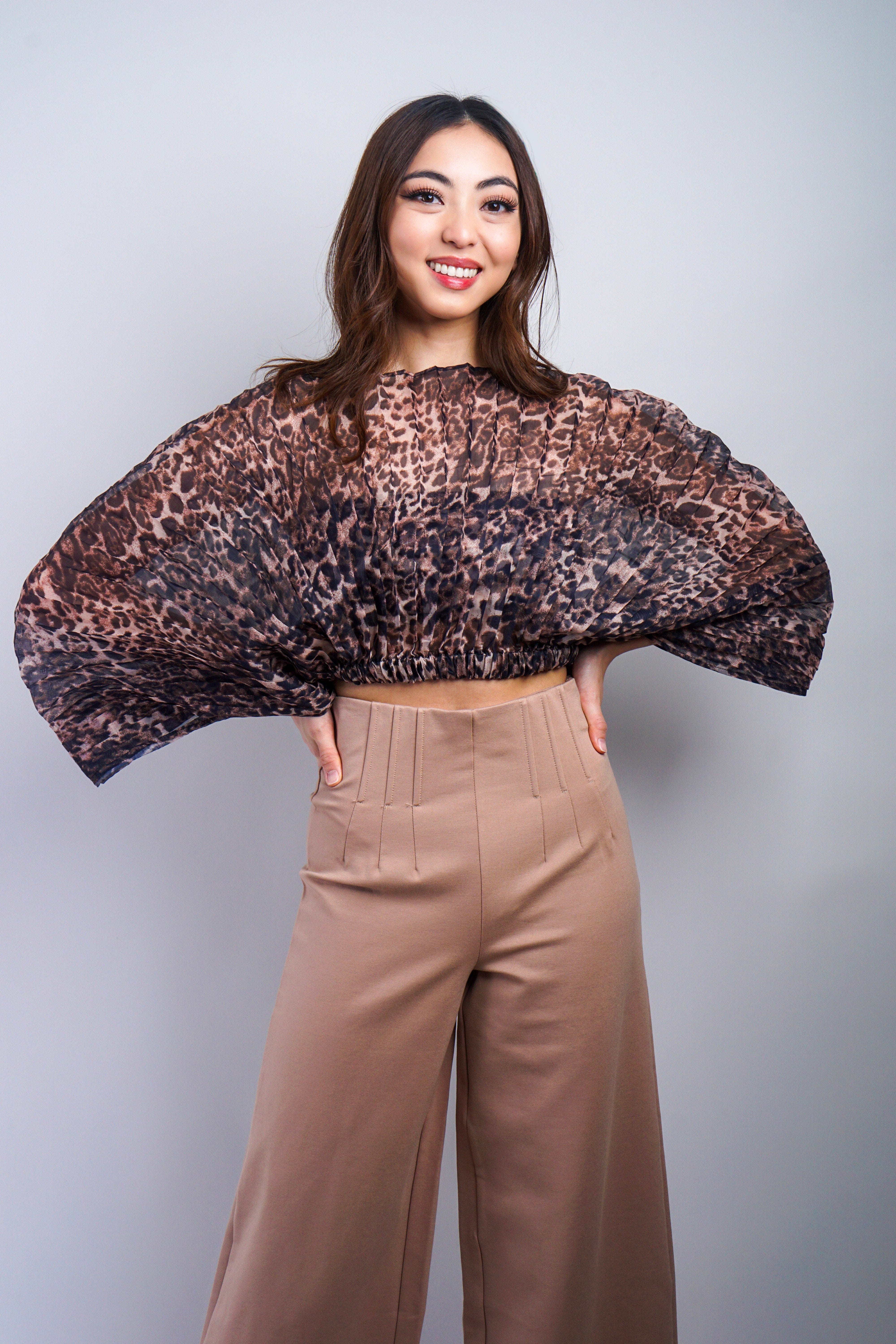 Private Label PANTS Taupe High Waist Wide Leg Ponte Pants W Plastic Boning