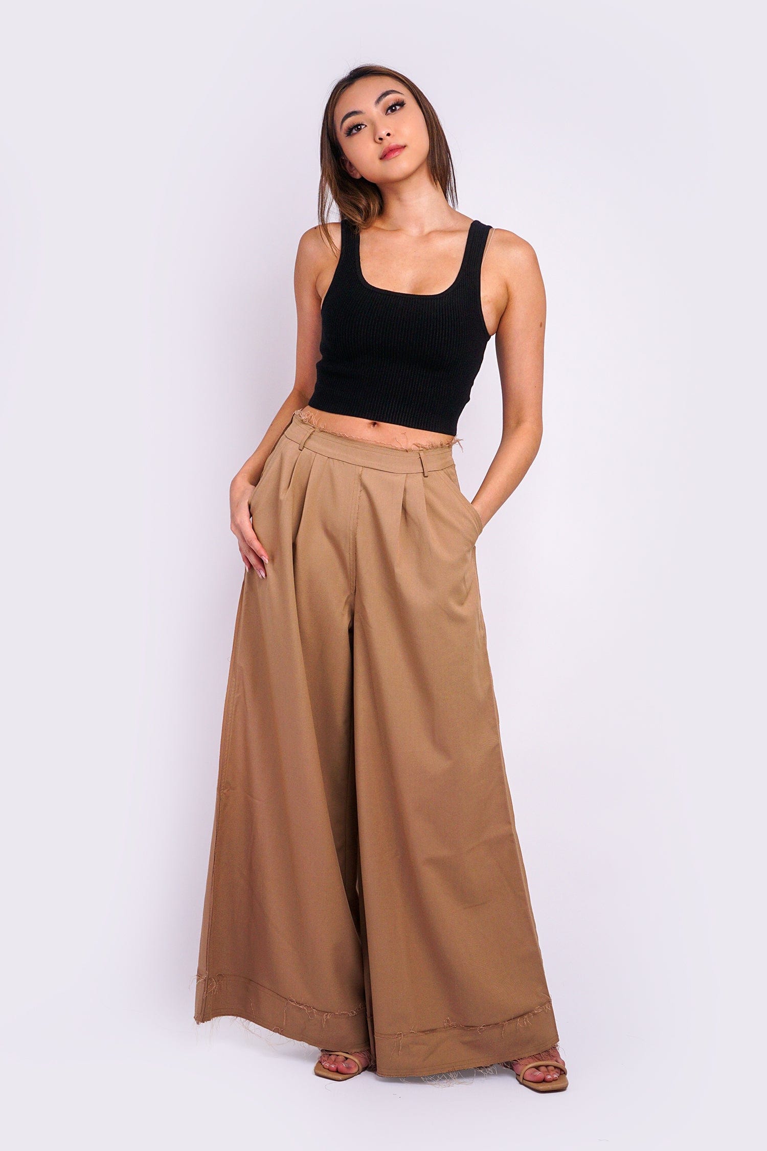 DCD Pants Taupe Raw Edge Wide Leg Pants