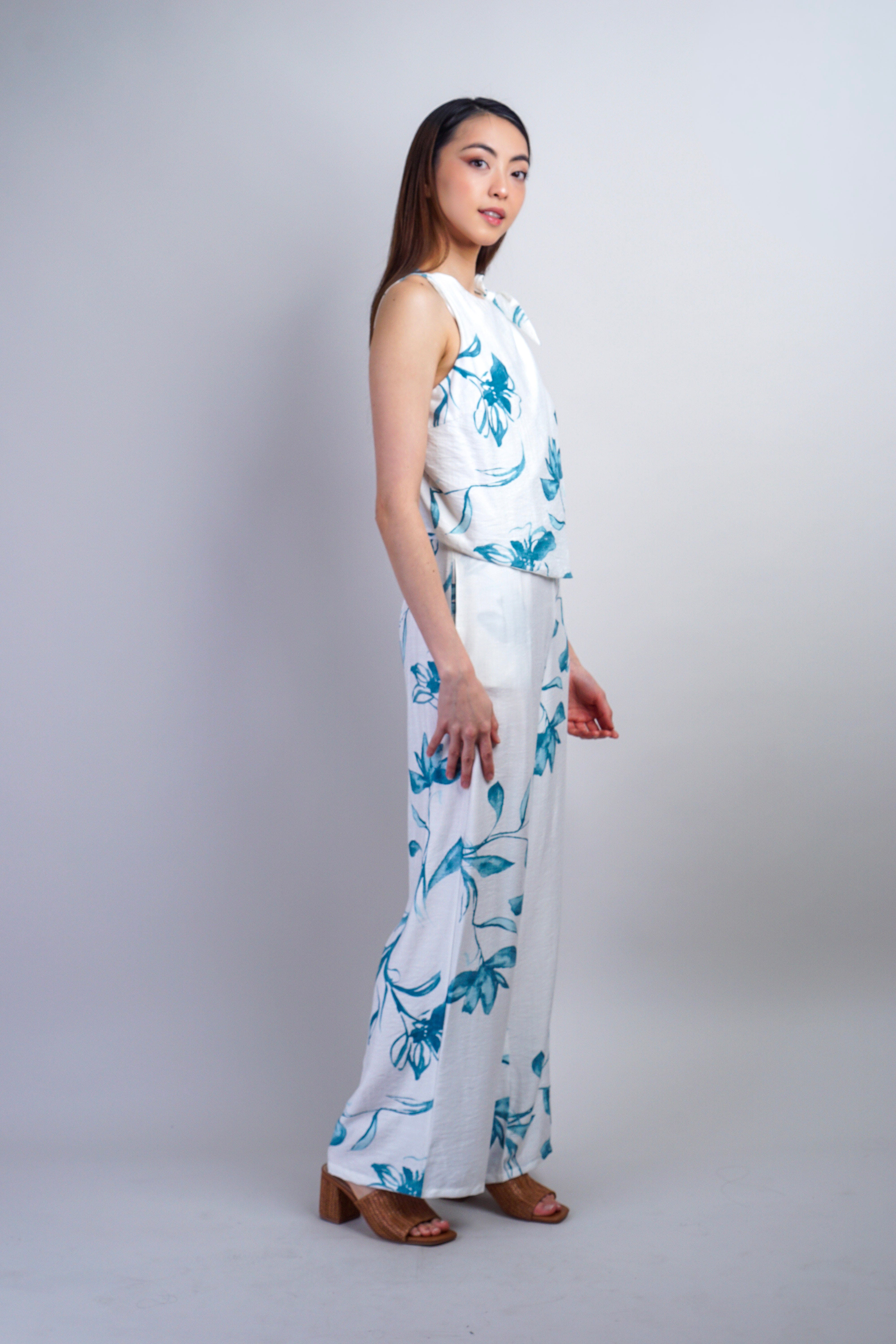 Private Label PANTS Teal Floral Linen Pant