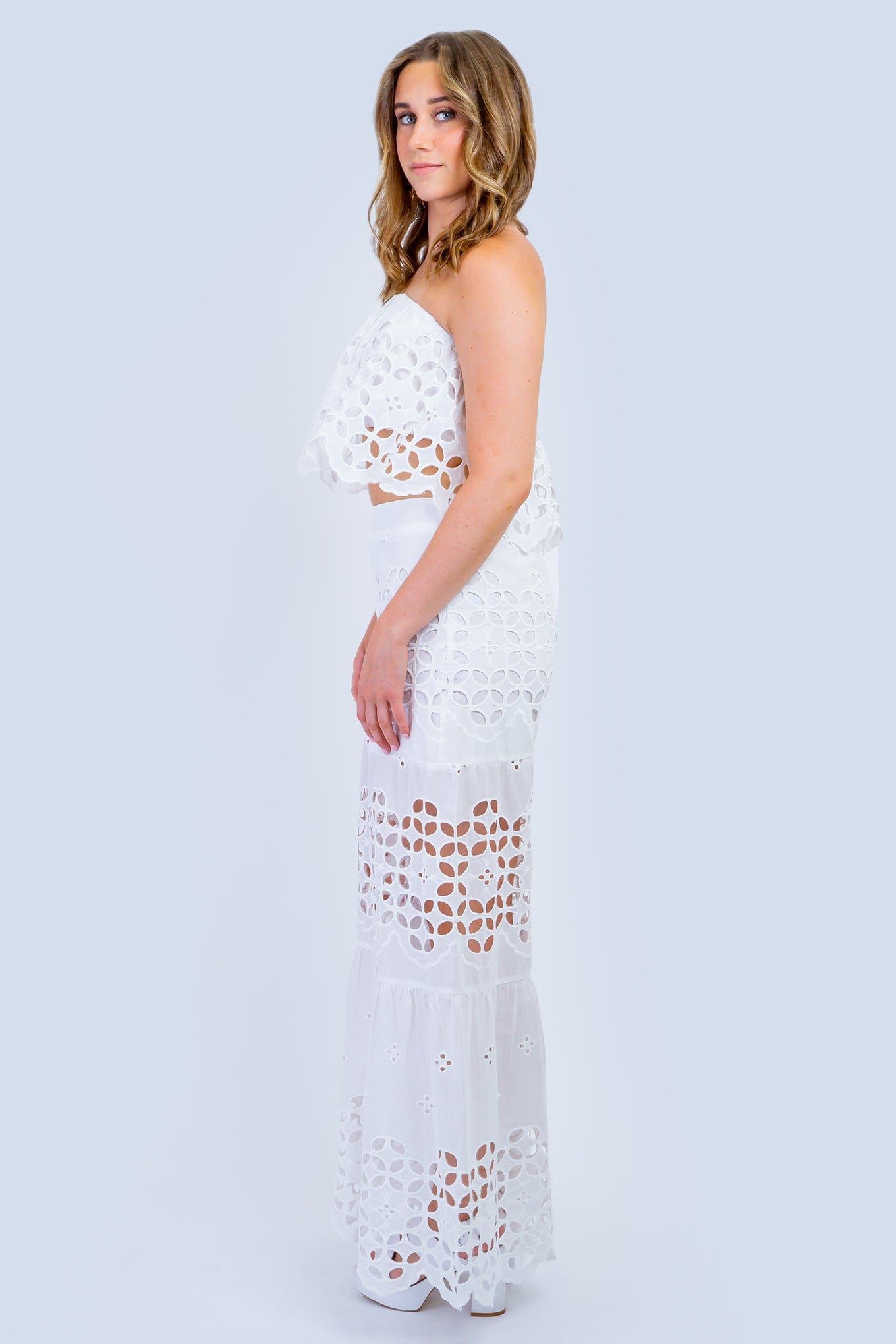 DCD PANTS White Two Piece Eyelet Pants Set