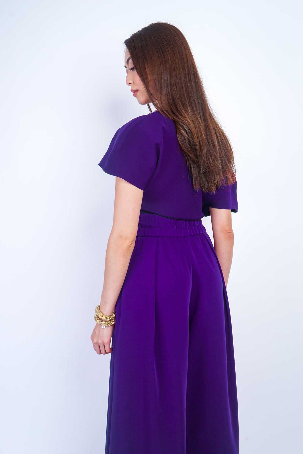 Purple Pleated High Waist Wide Leg Kira Pants