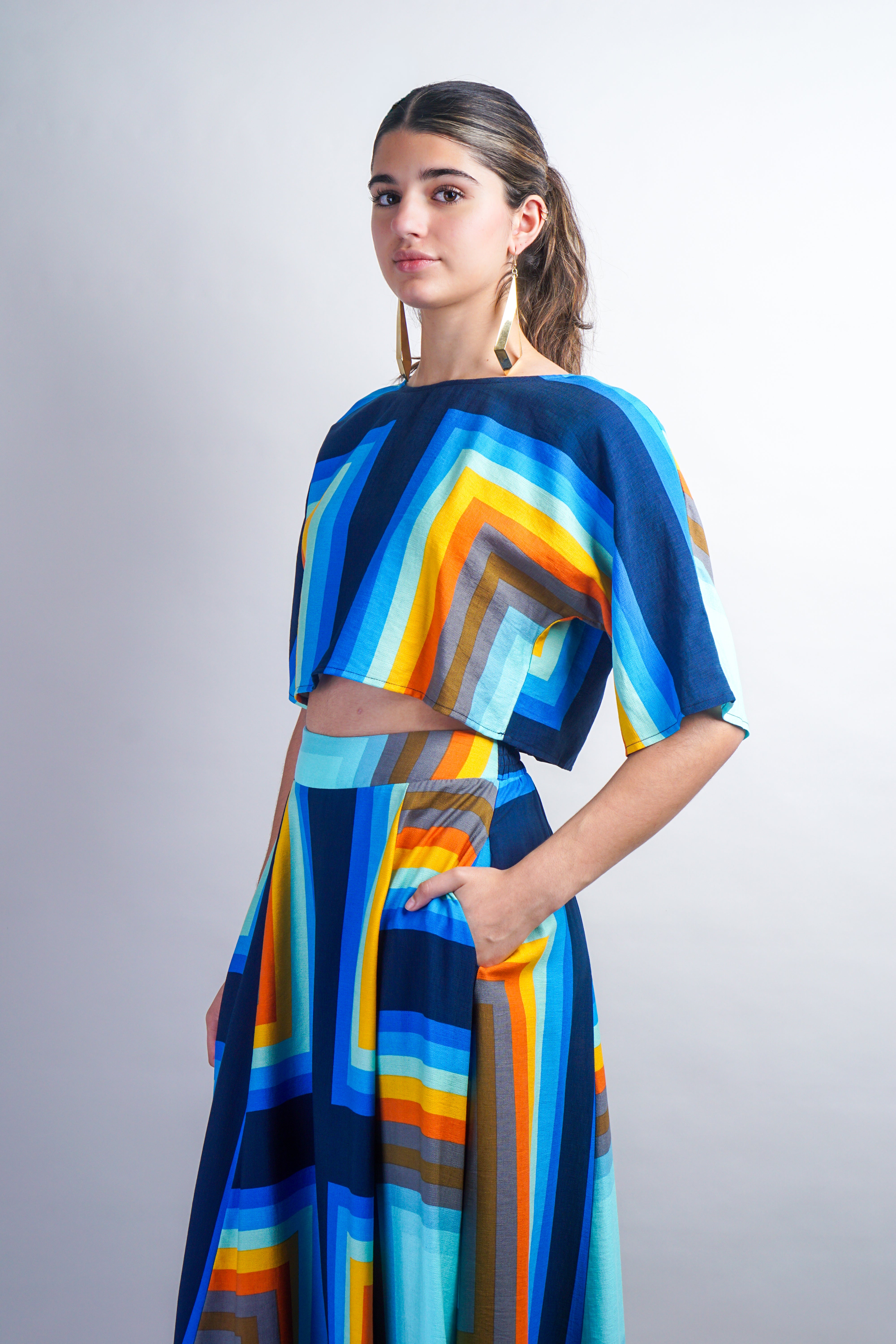 Multi Rectangles Crew Neck Top