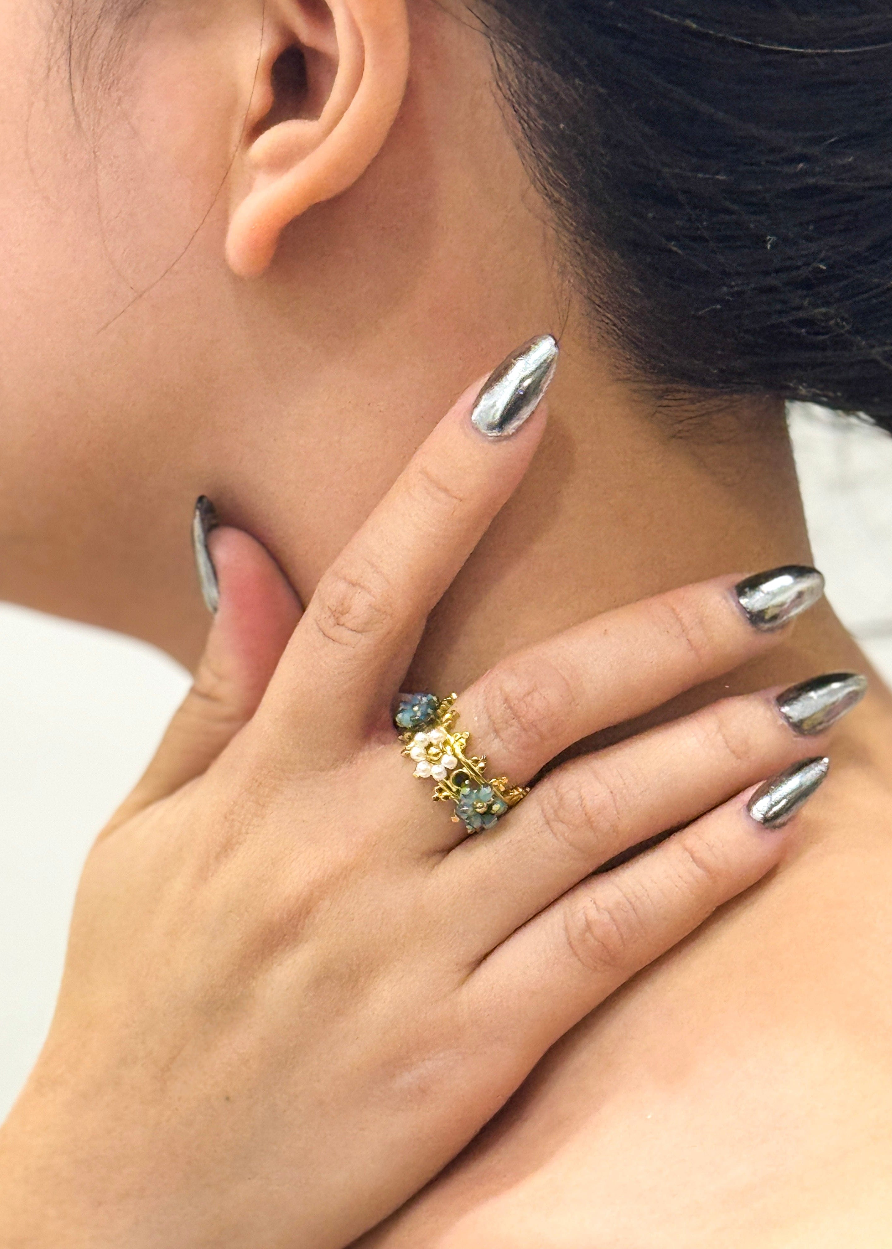 Private Label RINGS Green Beaded Flower Ring