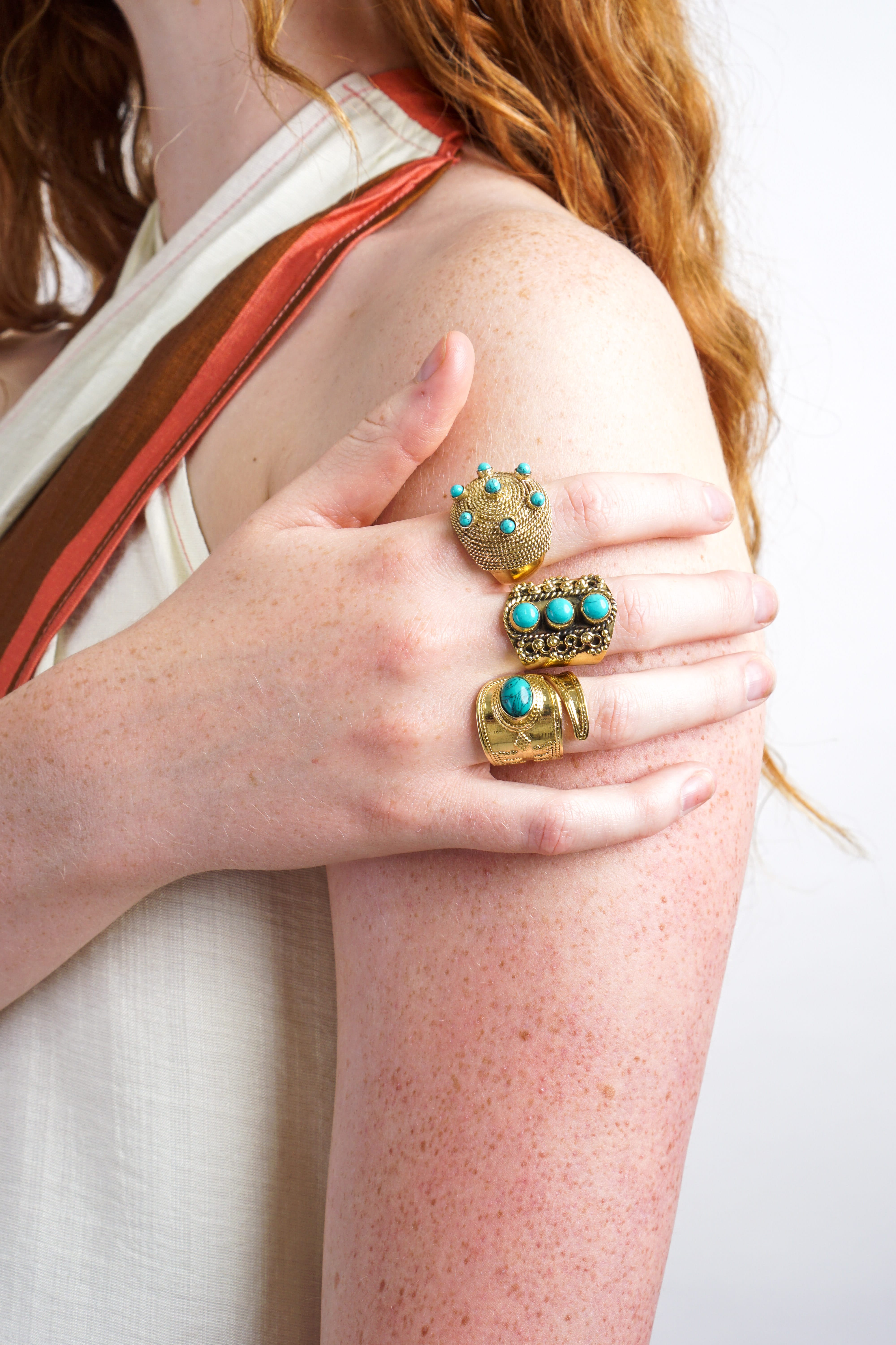 Private Label RINGS Turquoise Gold Turquoise Spiral Cone Ring