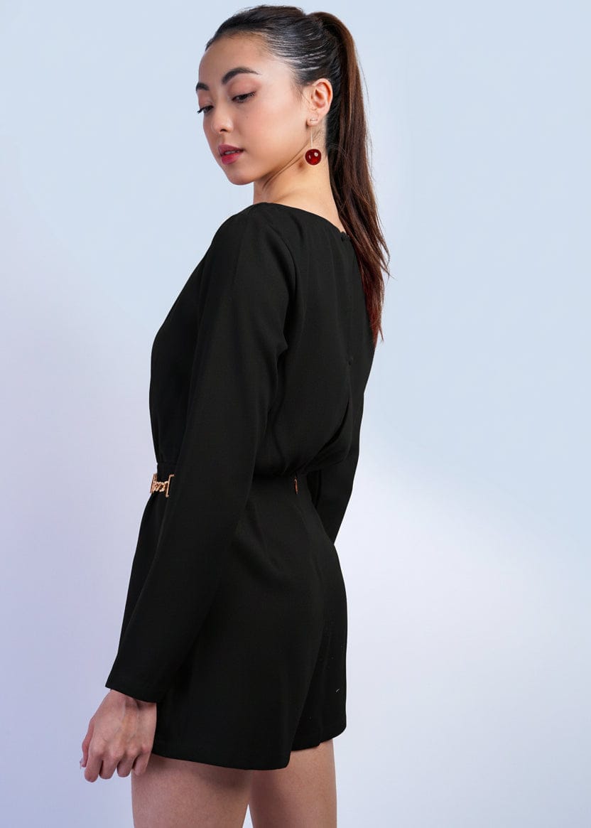 Private Label ROMPERS Black Classic Gold Trim Romper