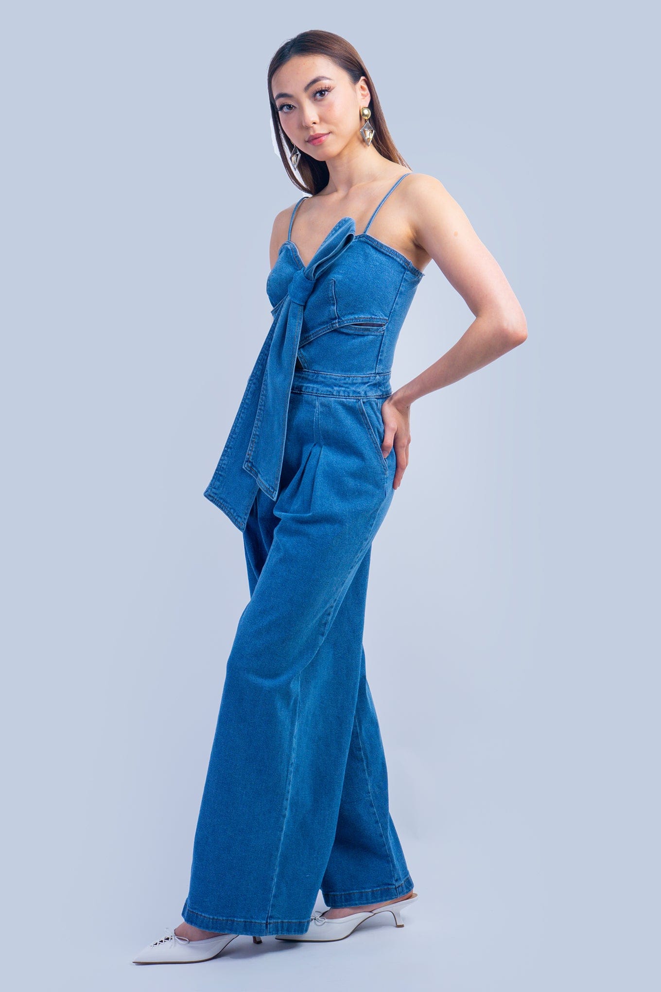 DCD ROMPERS Denim Bow Jumpsuit