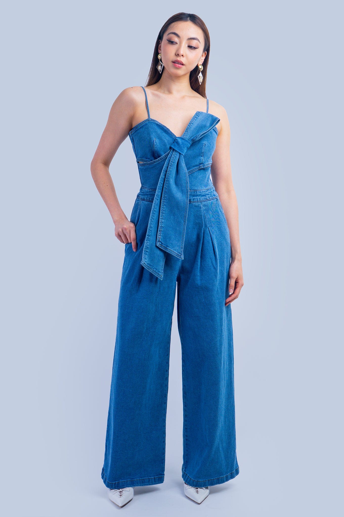 DCD ROMPERS Denim Bow Jumpsuit