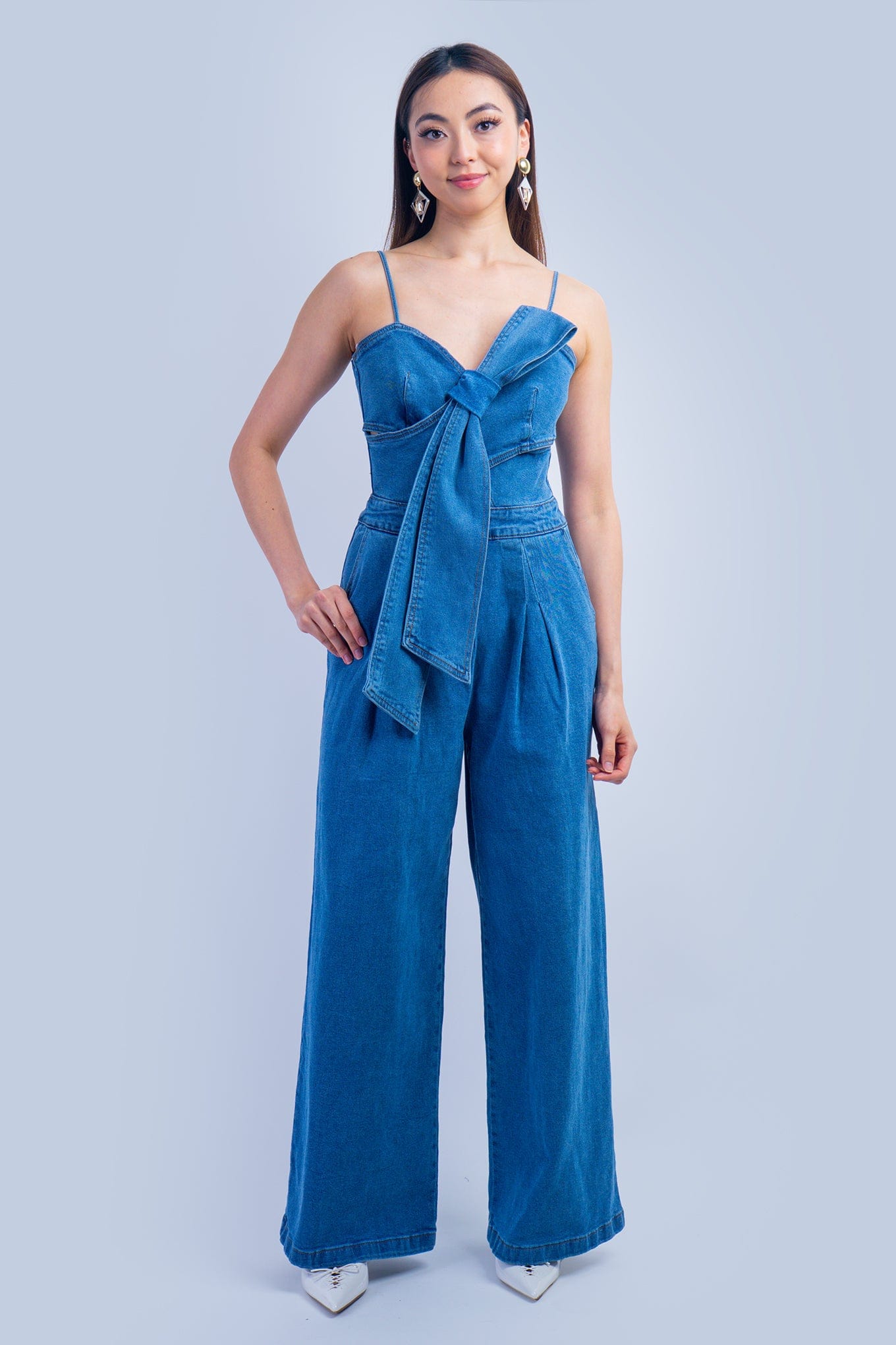 DCD ROMPERS Denim Bow Jumpsuit