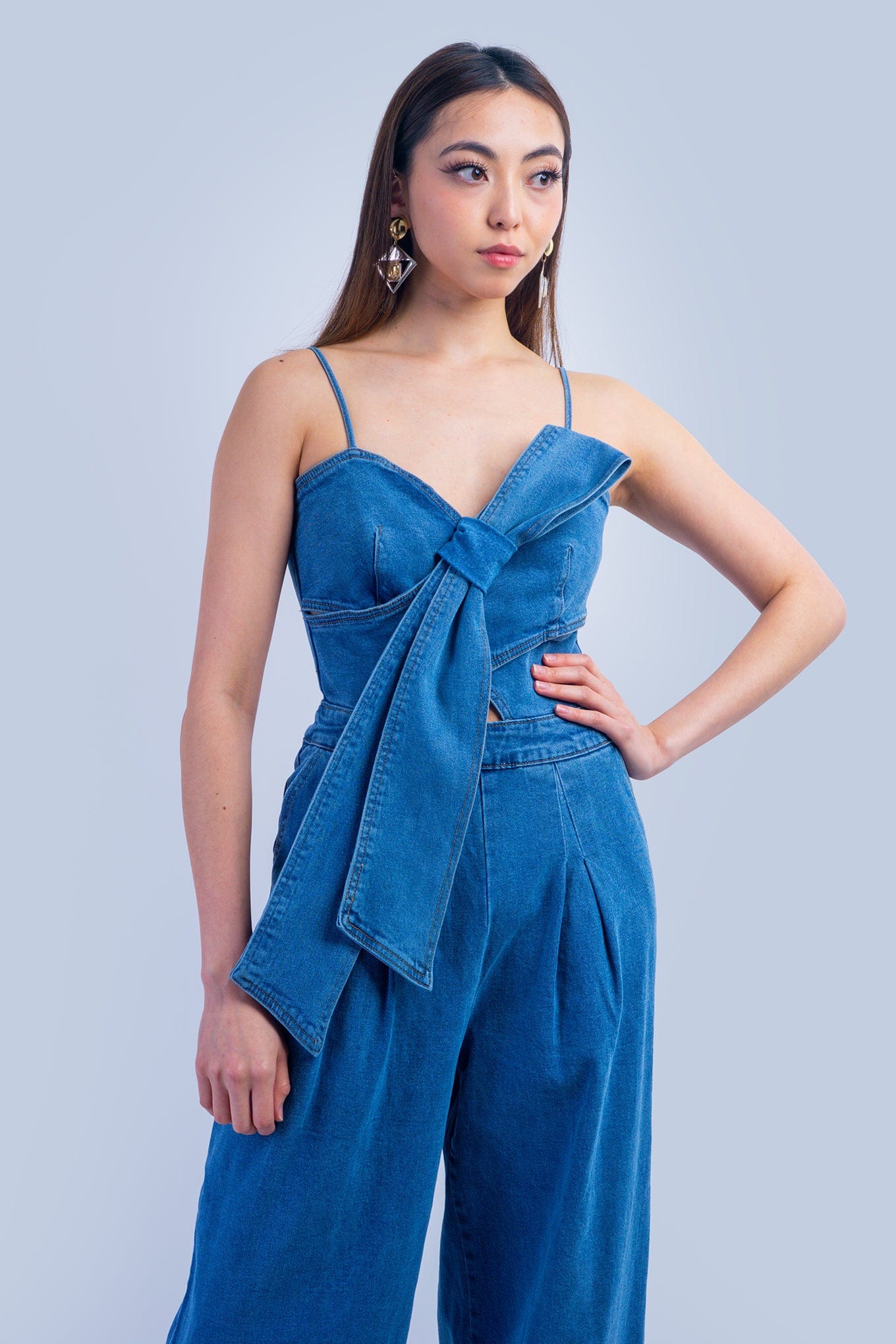 DCD ROMPERS Denim Bow Jumpsuit