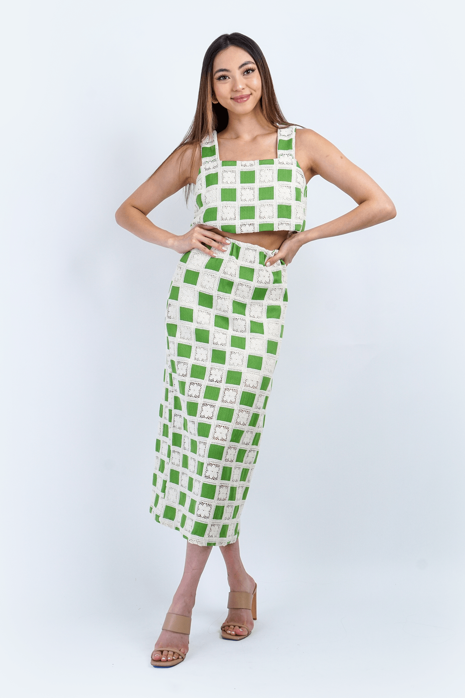 DCD SETS Green Crochet Midi Skirt & Top Set