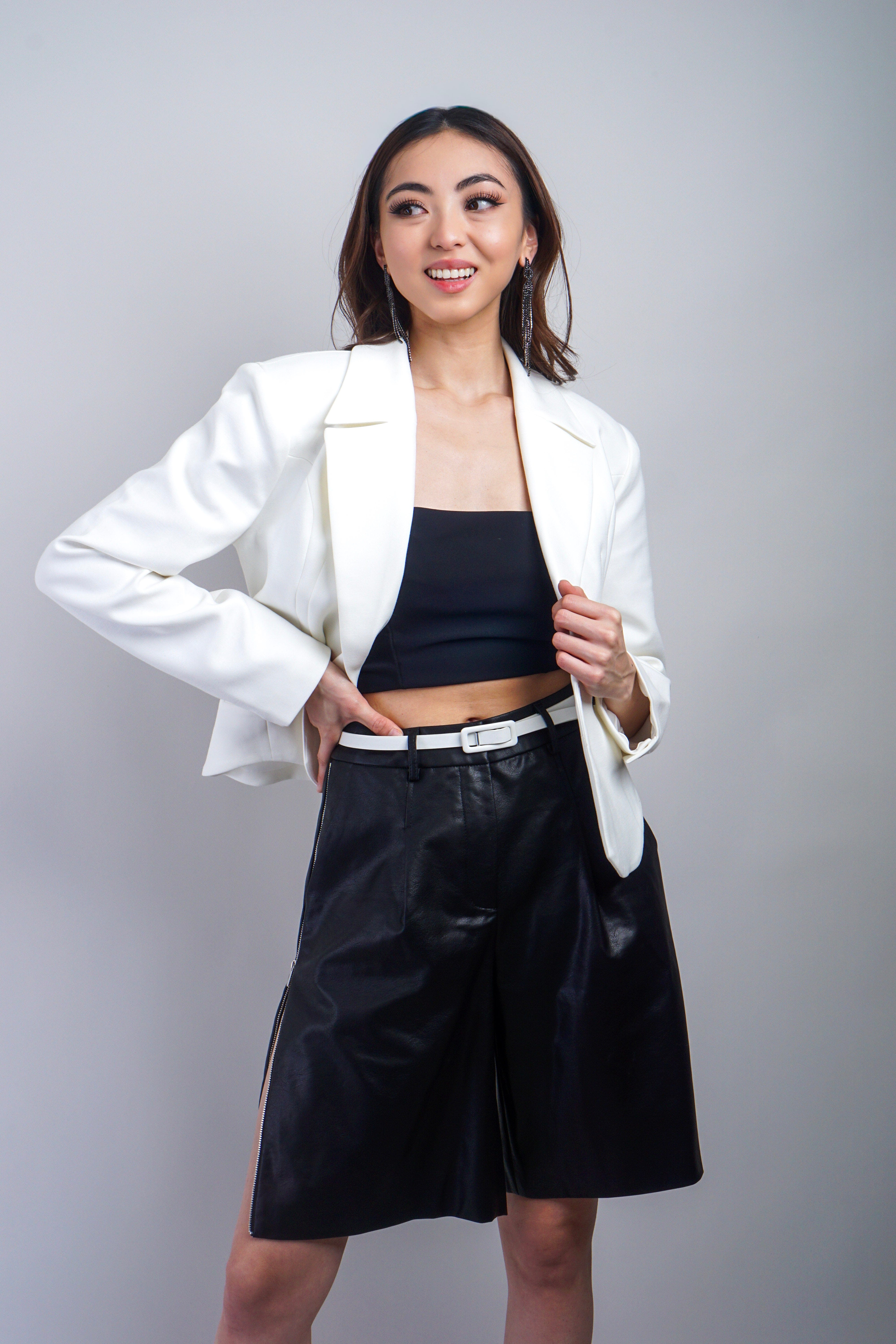 Private Label SHORTS Black Faux Leather Bermuda Shorts With Side Zippers