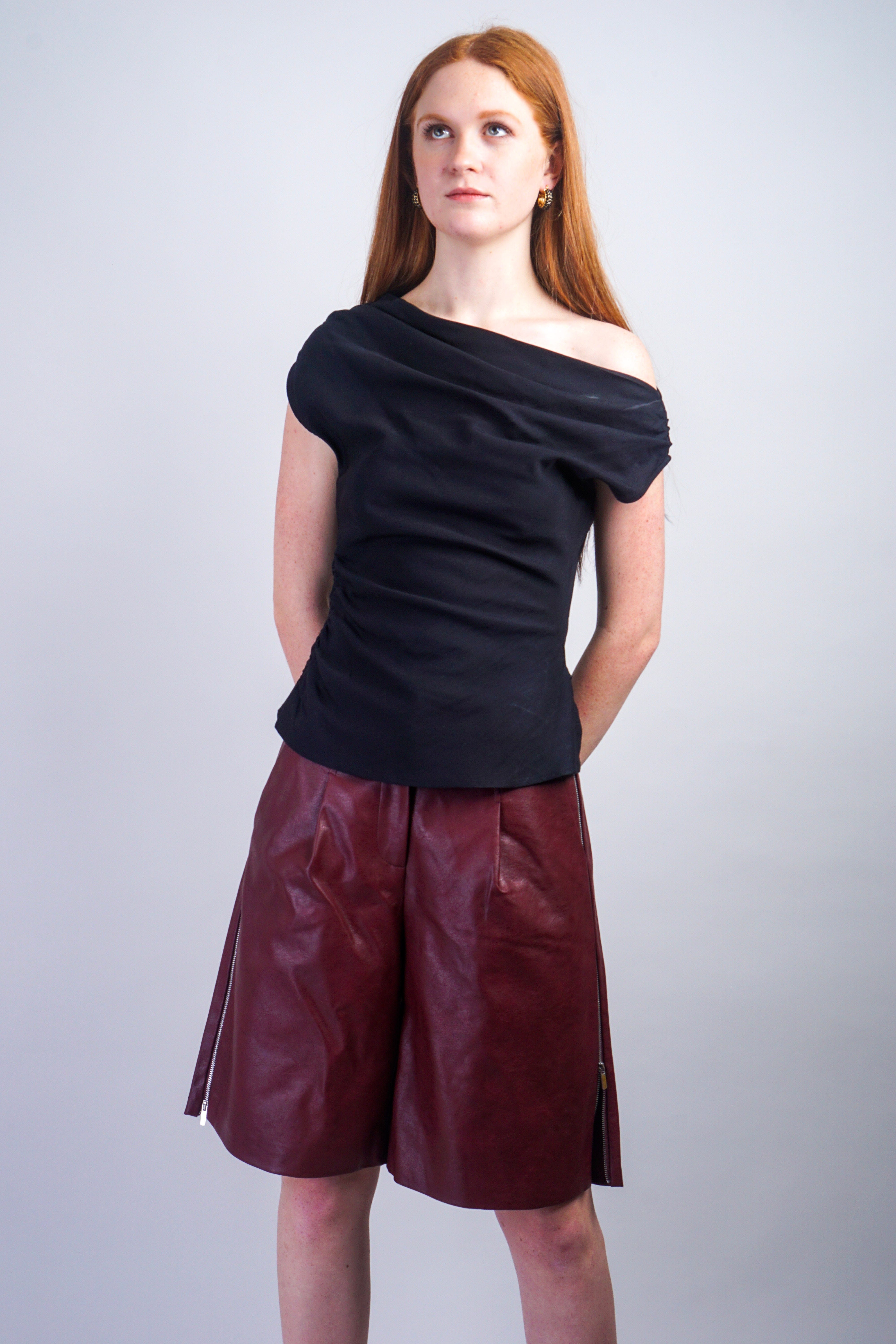 Private Label SHORTS Dark Wine Faux Leather Bermuda Shorts With Side Zippers