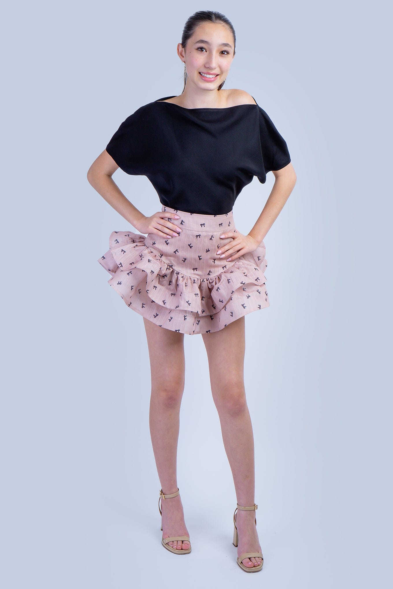 DCD SKIRTS Almond Black Bow Ruflle Skirt