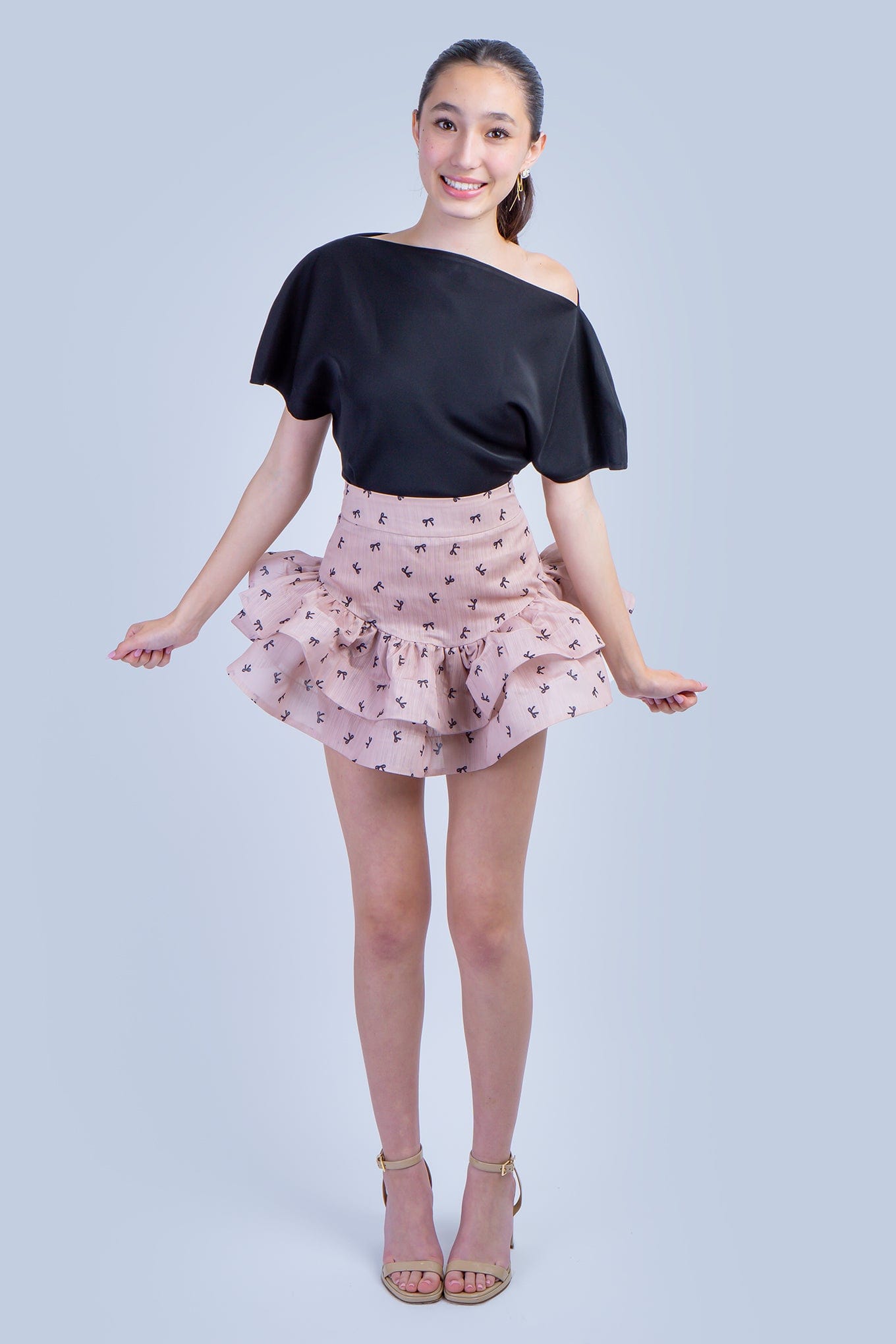 DCD SKIRTS Almond Black Bow Ruflle Skirt