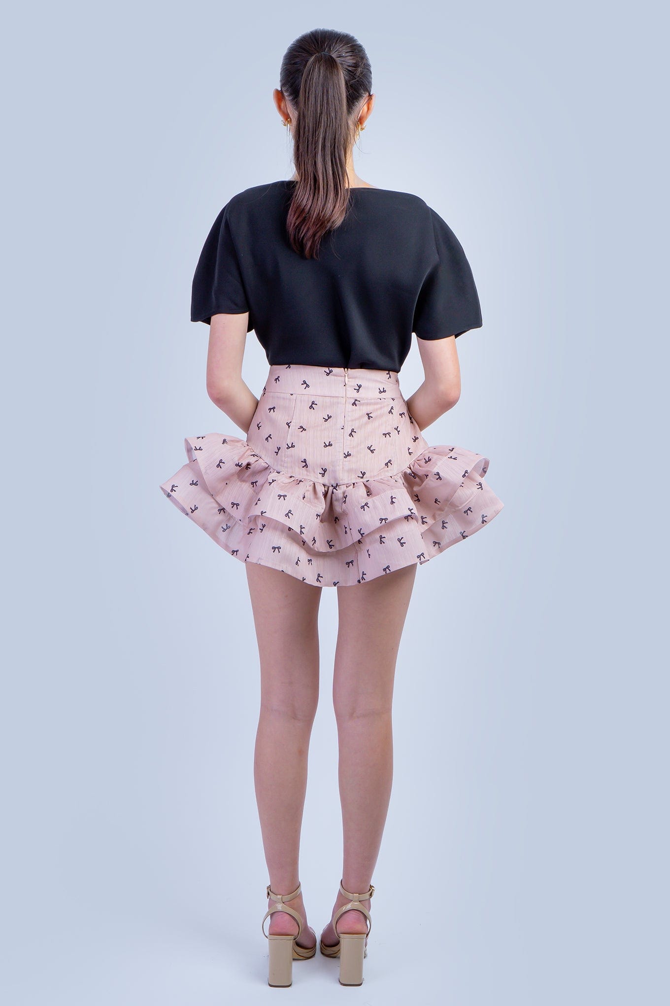 DCD SKIRTS Almond Black Bow Ruflle Skirt