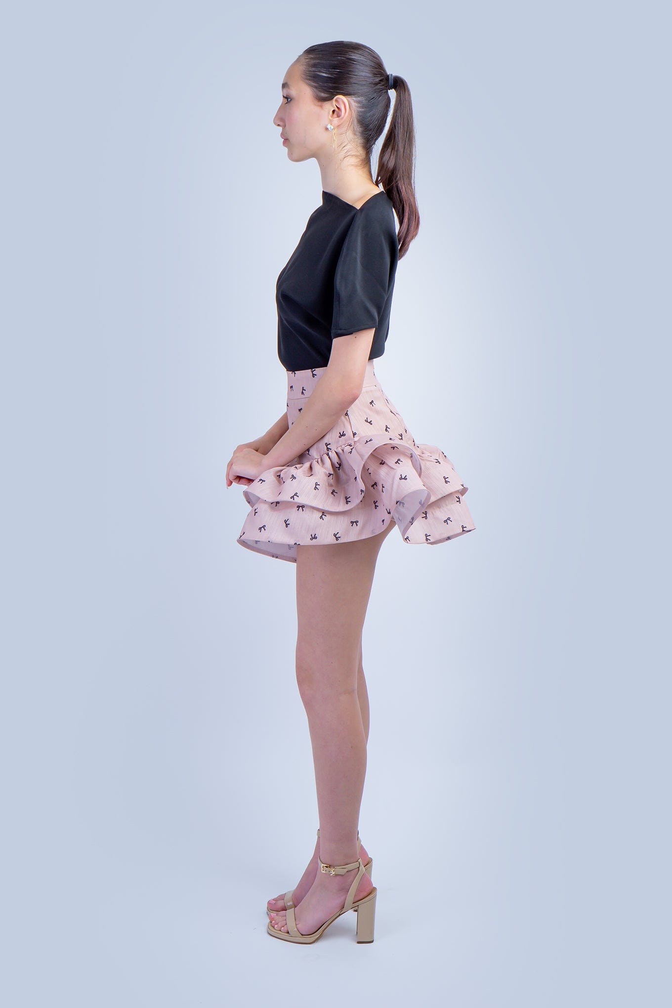 DCD SKIRTS Almond Black Bow Ruflle Skirt