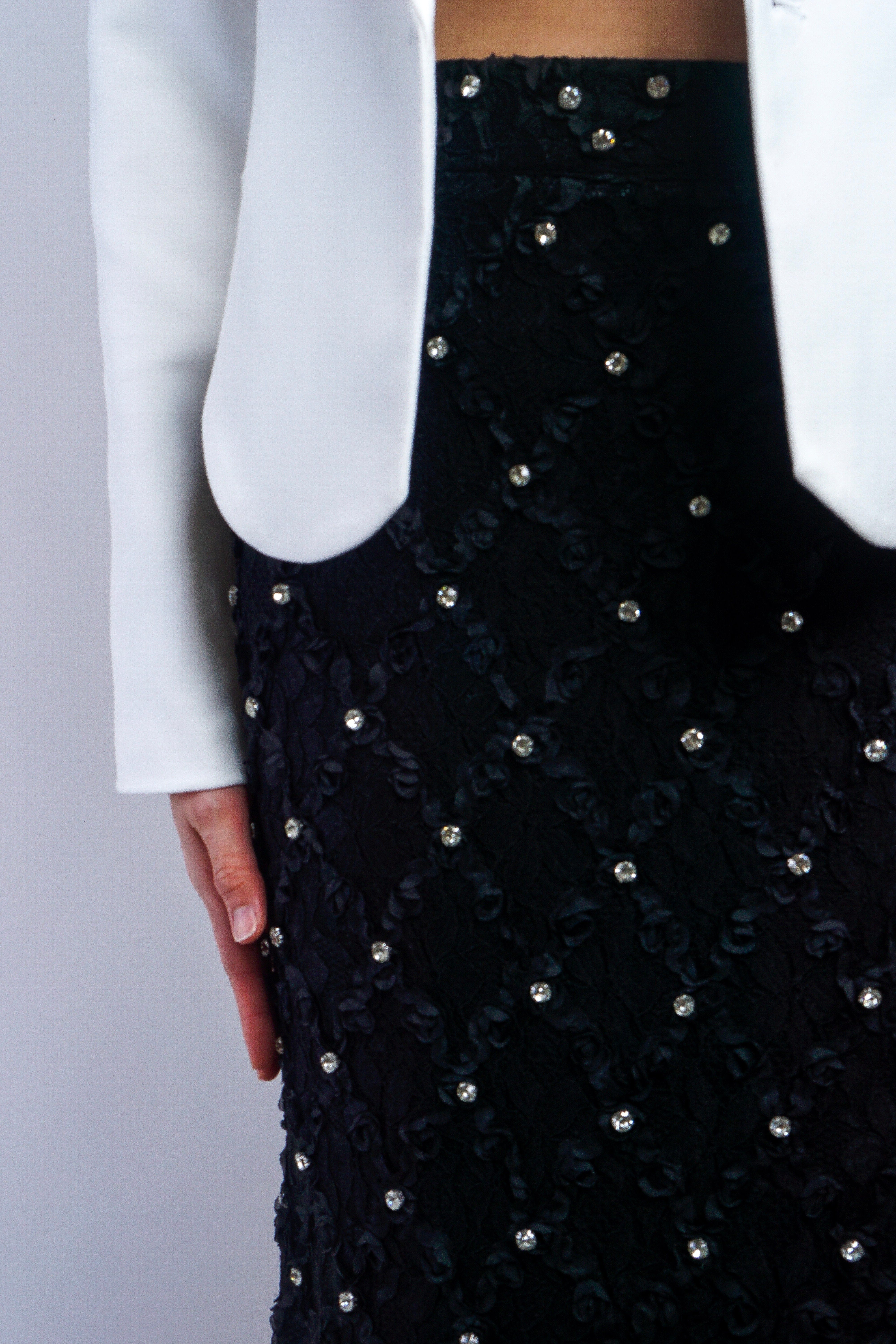 Private Label SKIRTS Black Embroidered Rhinestone Maxi Skirt