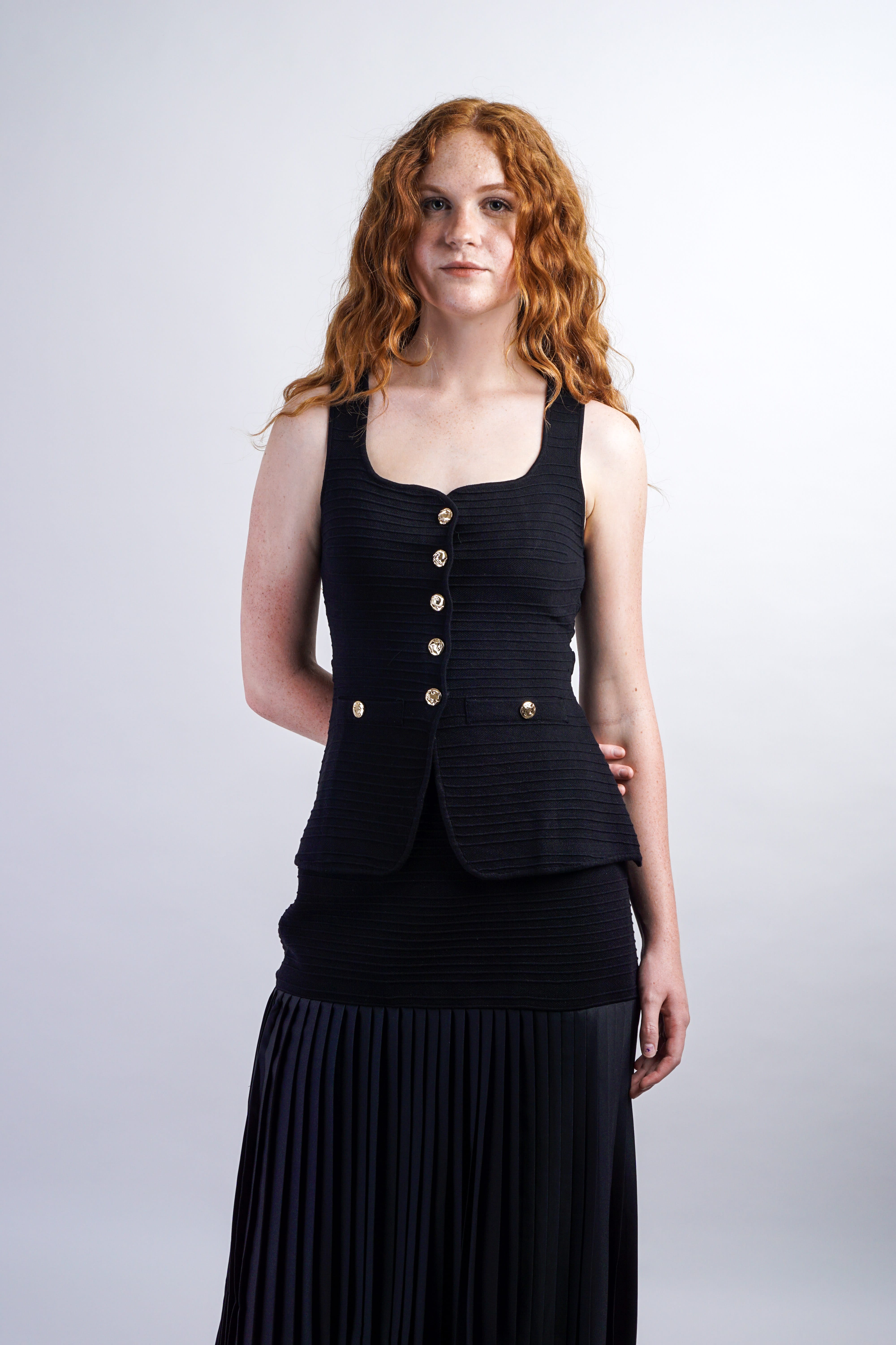 Private Label SKIRTS Black Yoke Pleated Skirt